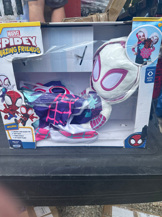 Marvel Spidey and Amazing Friends, Long Sleeved Muscle Chest Top, Soft Mask, 2 Fabric Stickers, Size 3T-4T (Girl)