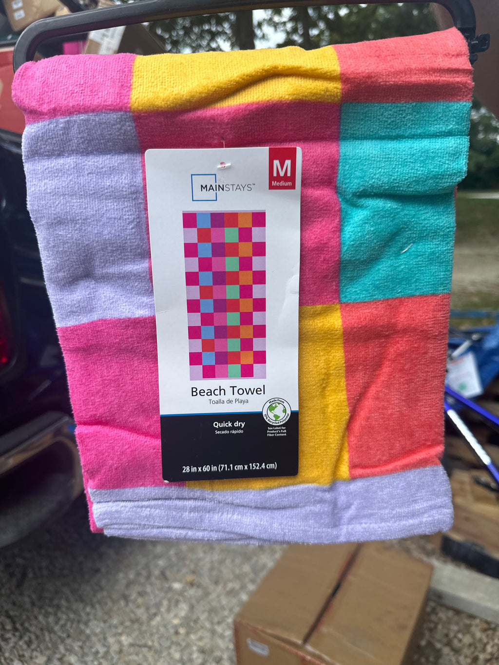 Mainstays Velour Beach Towel, Checker Warm, Multi-Color, 28x60