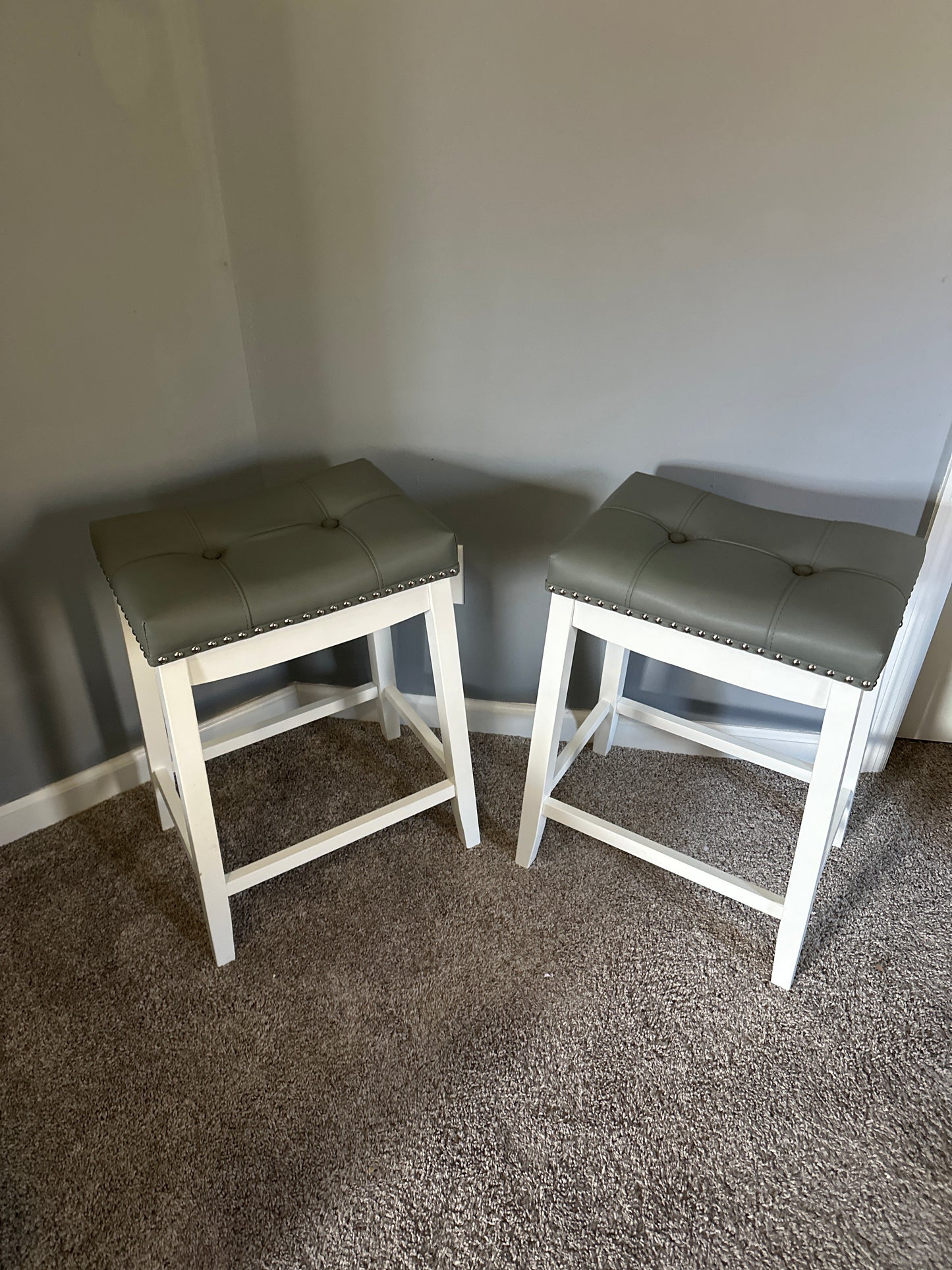 Angel Line Cambridge Bar Stools, 24" Set of 2, Gray Cushion