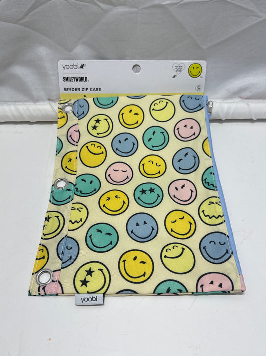 Yoobi SmileyWorld Binder Zip Case Pastel Smiley Faces 3 Ring Pencil Pouch New