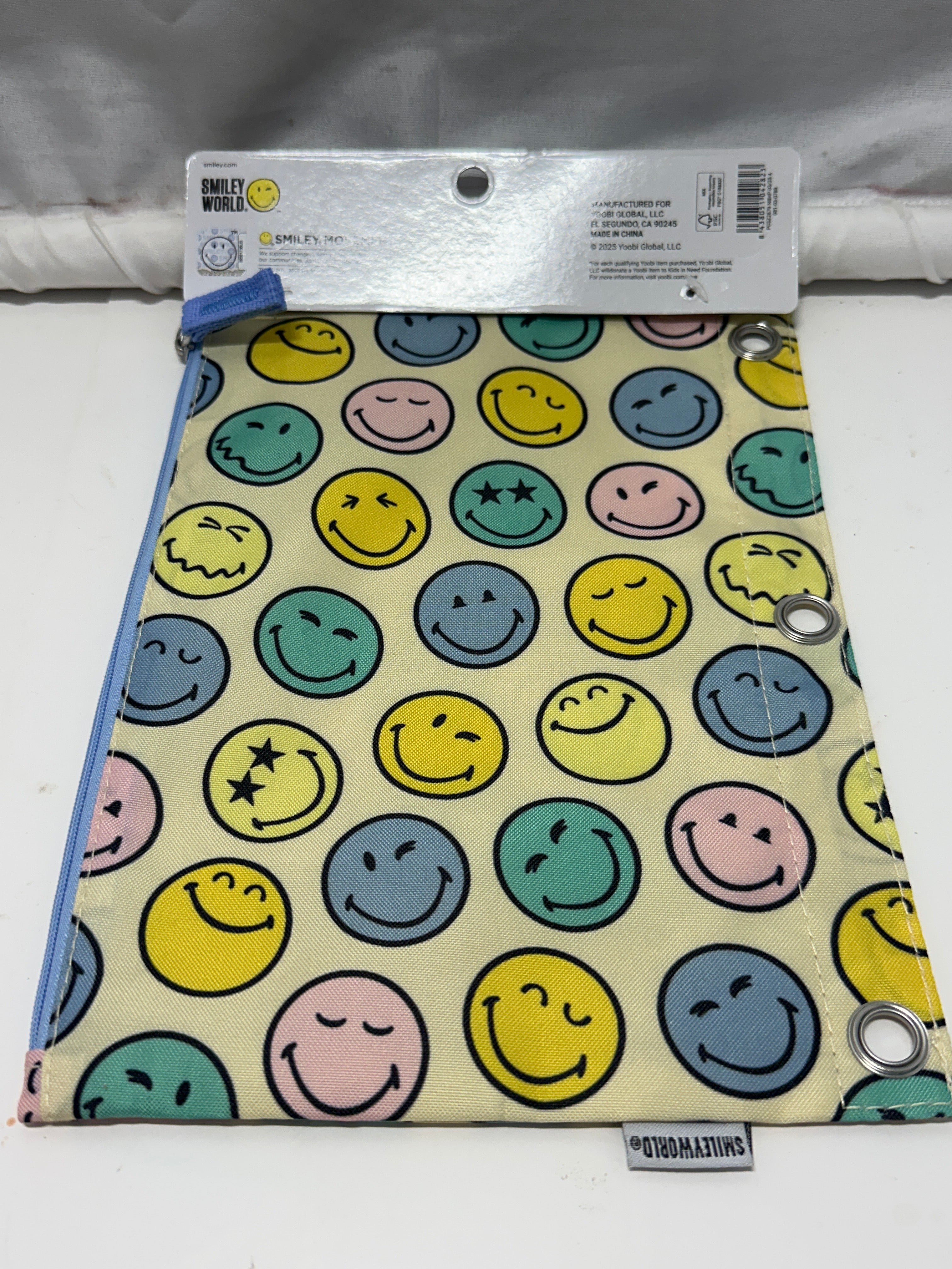 Yoobi SmileyWorld Binder Zip Case Pastel Smiley Faces 3 Ring Pencil Pouch New