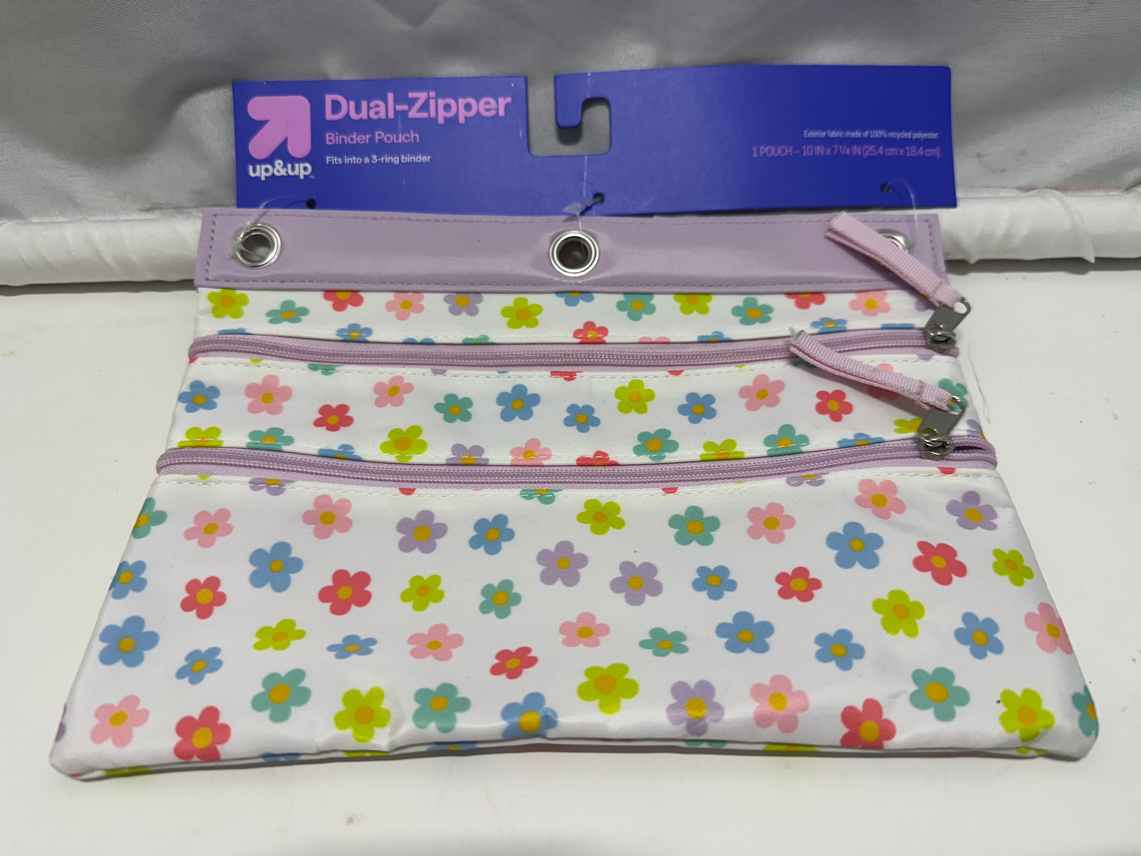Up&Up Dual Zipper Binder Pencil Pouch Floral 3 Ring 10x7.25 School Organizer