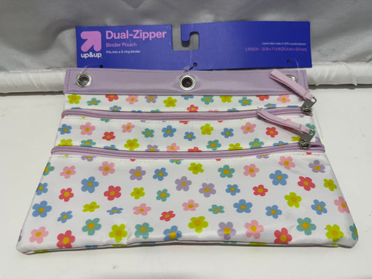 Up&Up Dual Zipper Binder Pencil Pouch Floral 3 Ring 10x7.25 School Organizer