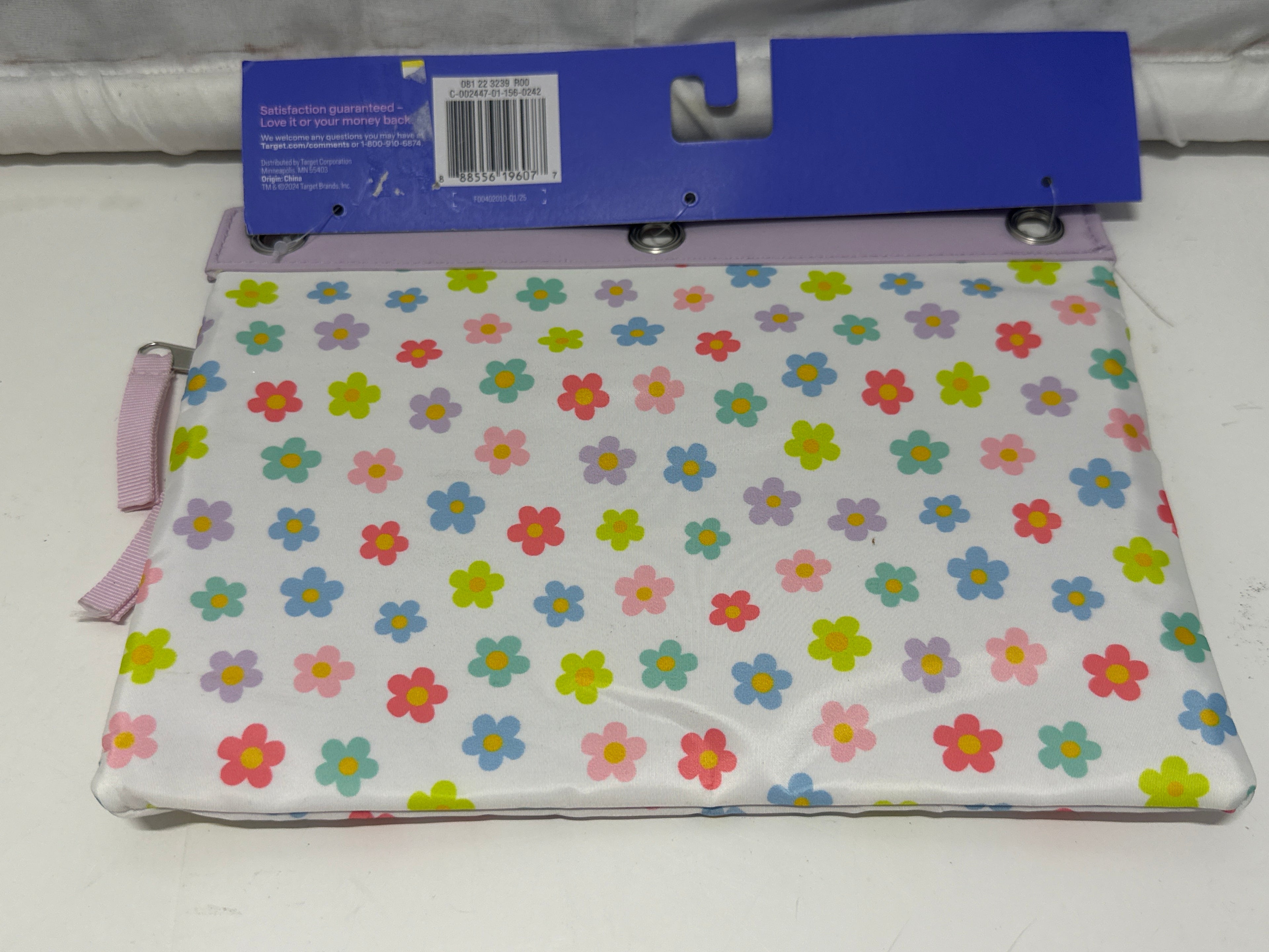 Up&Up Dual Zipper Binder Pencil Pouch Floral 3 Ring 10x7.25 School Organizer