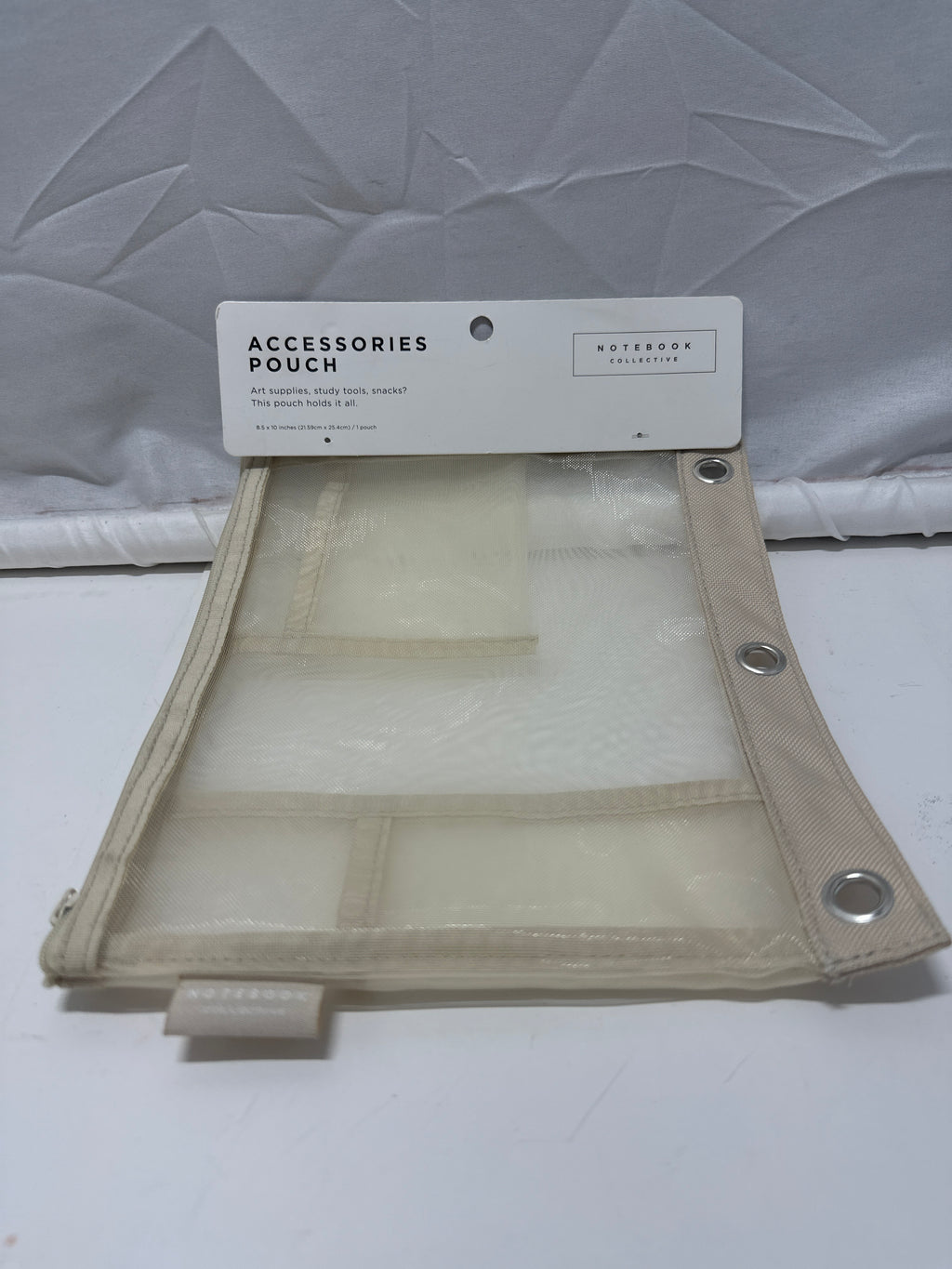 Notebook Collective Clear Mesh Accessories Pouch Beige Binder Zip Case New