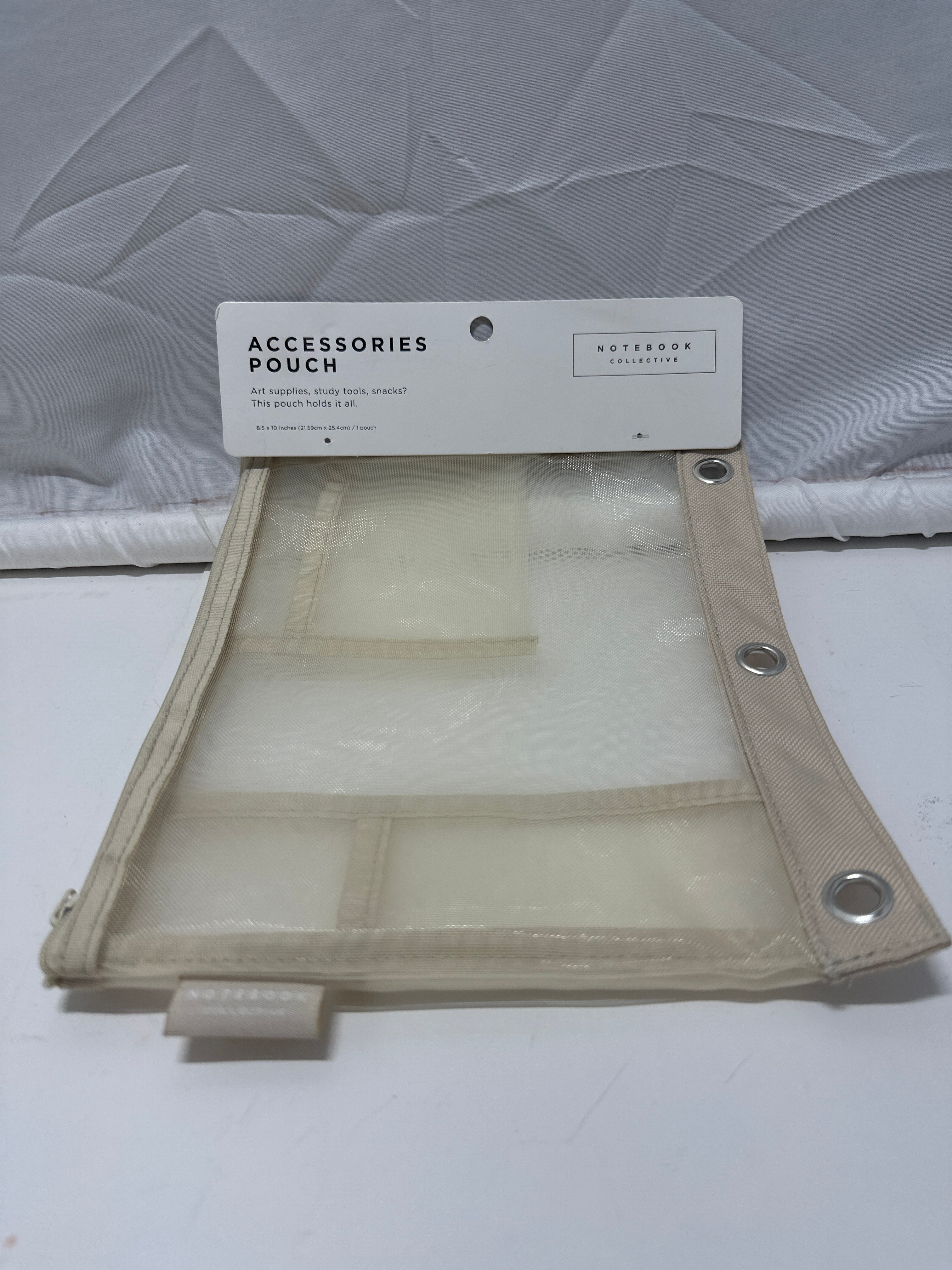 Notebook Collective Clear Mesh Accessories Pouch Beige Binder Zip Case New