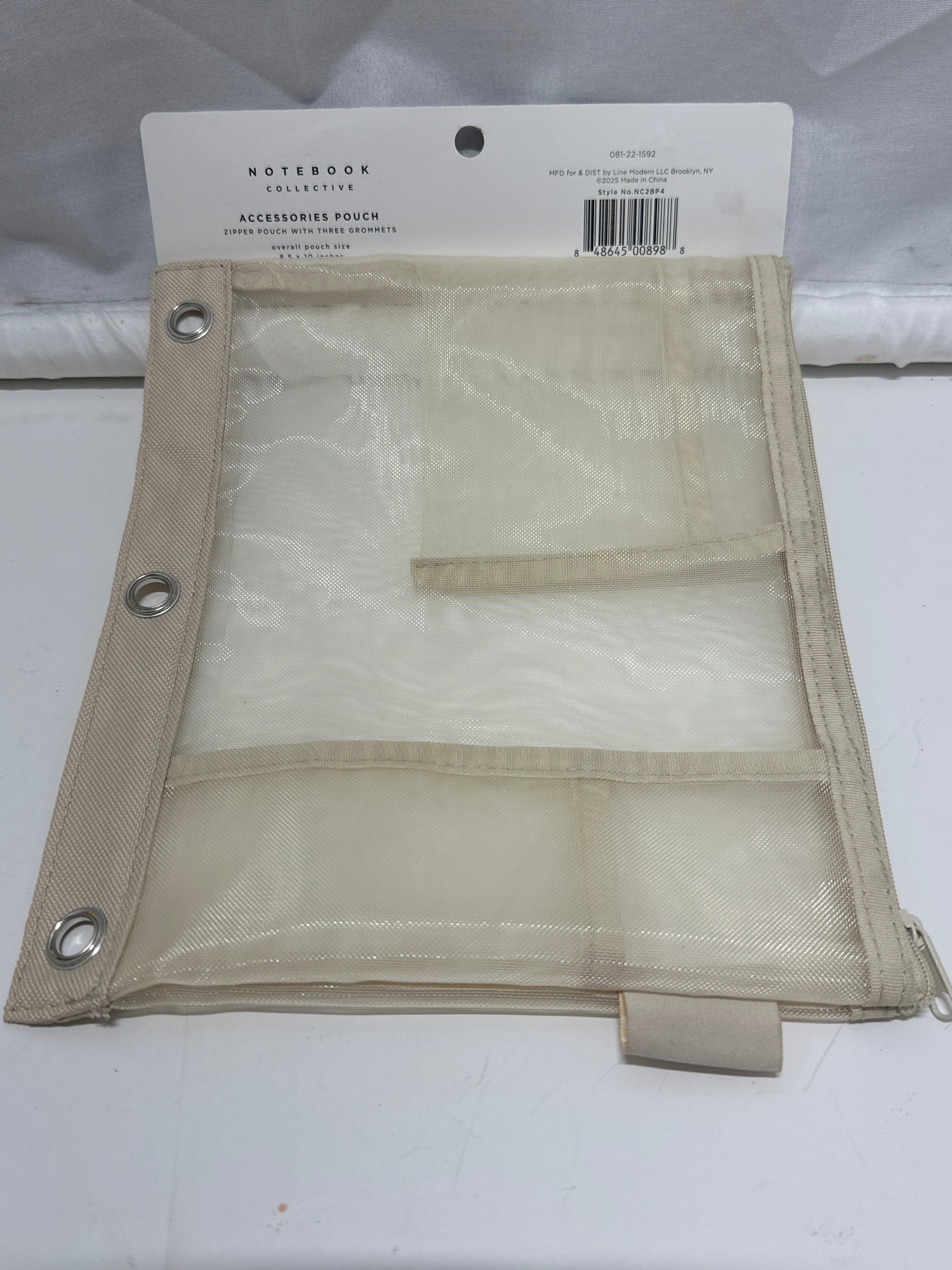 Notebook Collective Clear Mesh Accessories Pouch Beige Binder Zip Case New