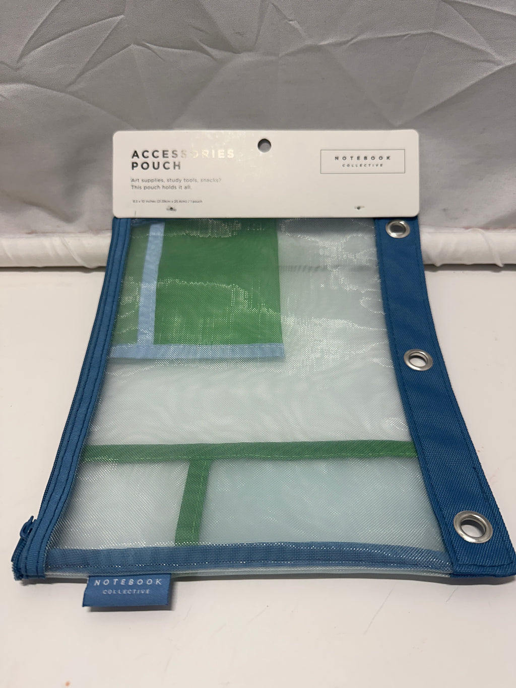 Notebook Collective Clear Mesh Accessories Pouch Blue Green Binder Zip Case