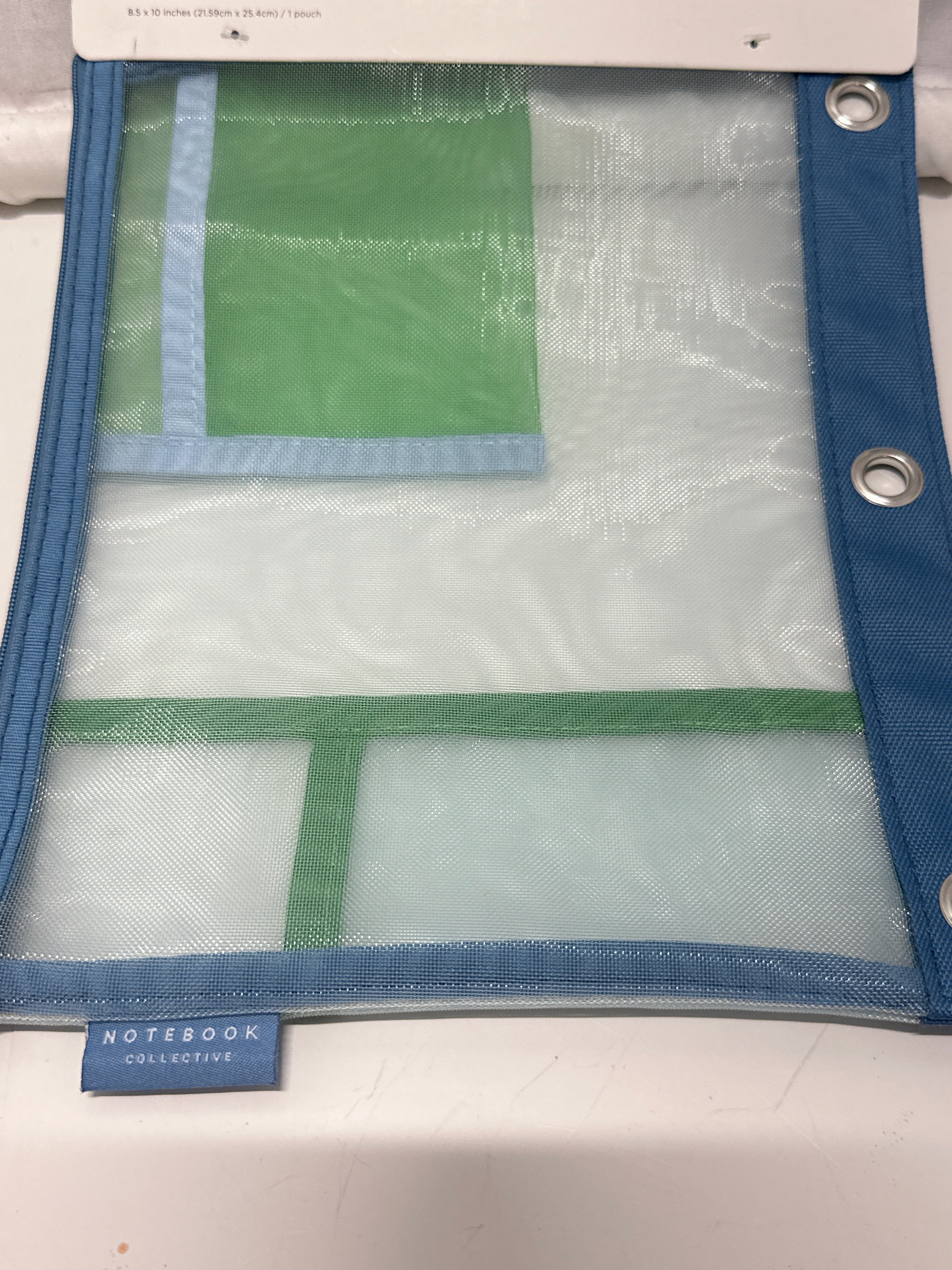 Notebook Collective Clear Mesh Accessories Pouch Blue Green Binder Zip Case
