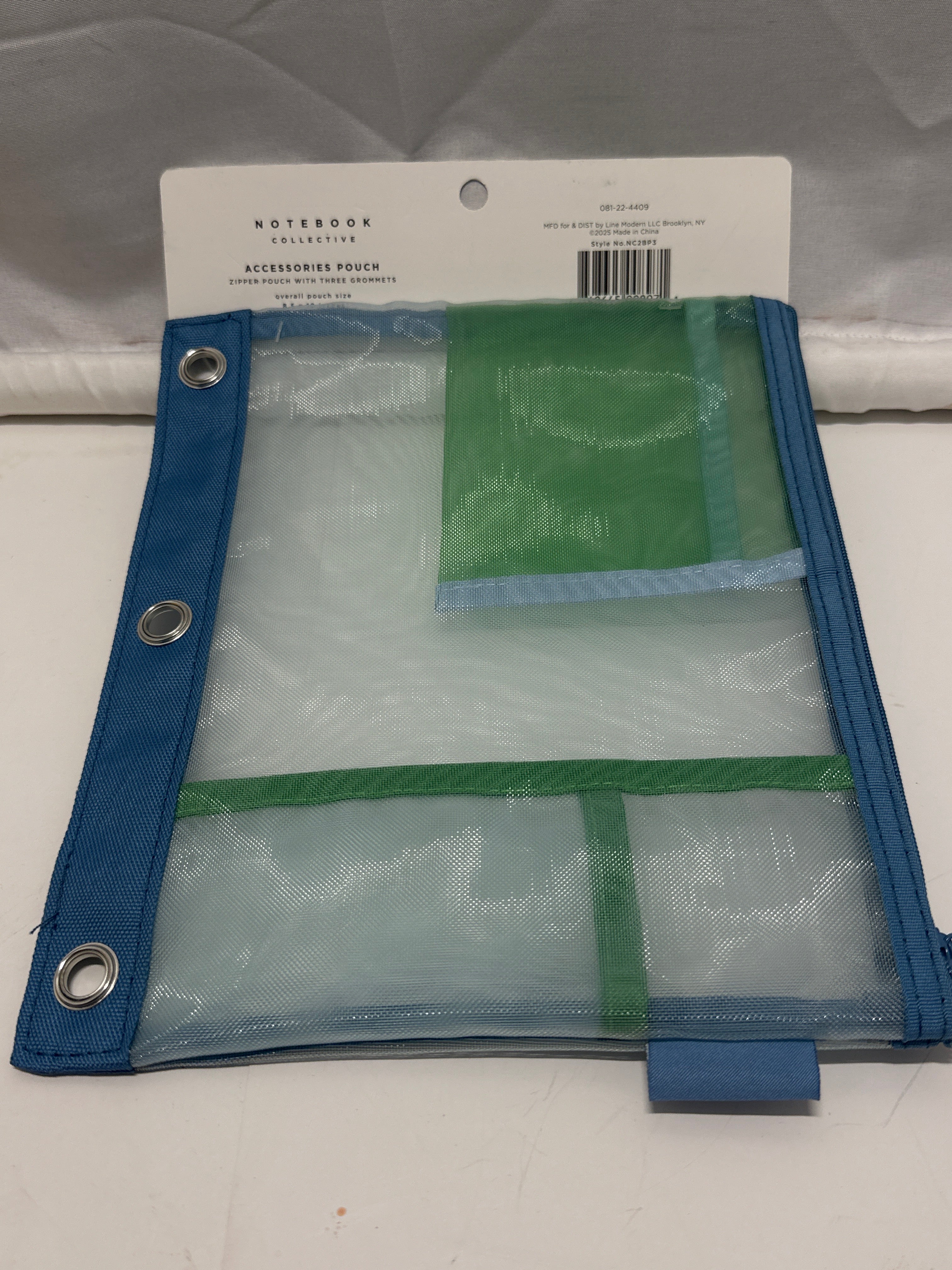 Notebook Collective Clear Mesh Accessories Pouch Blue Green Binder Zip Case