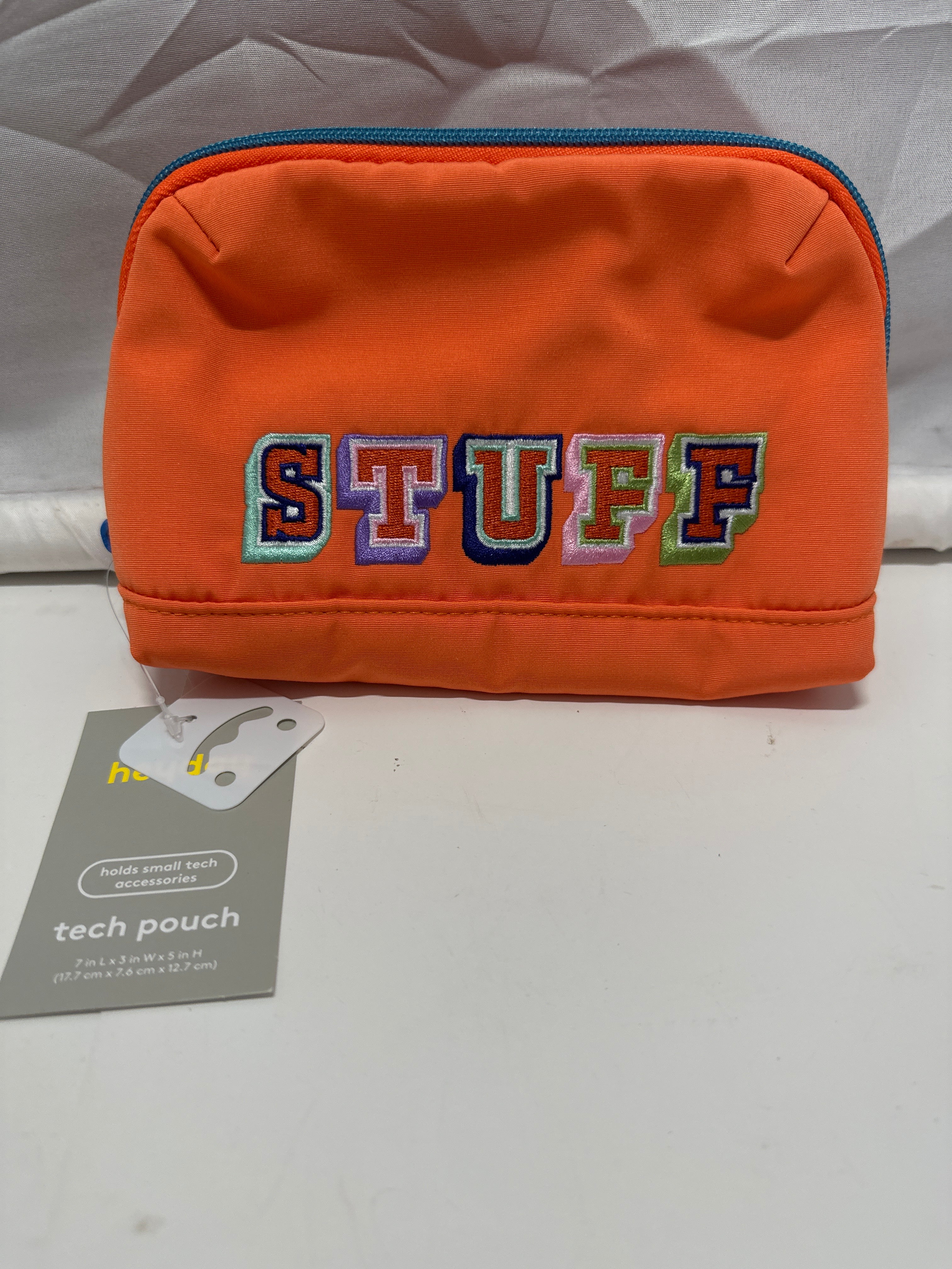 Heyday STUFF Tech Pouch Coral Orange Zipper Travel Cable Accessory Organizer