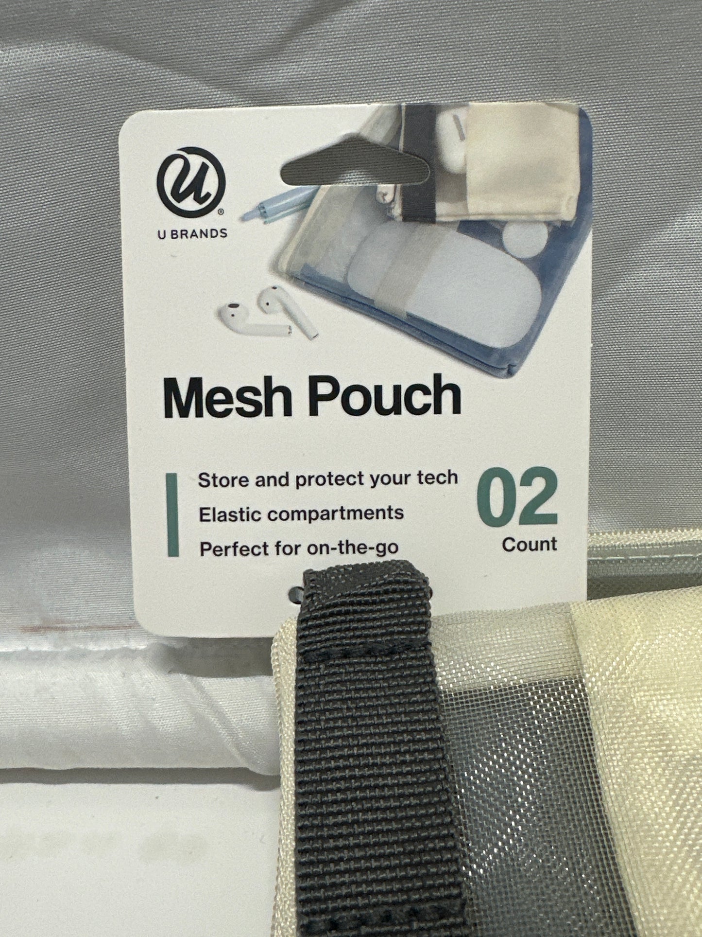 U Brands Mesh Tech Pouch 2 Pack Blue Beige Zipper Accessory Bags New