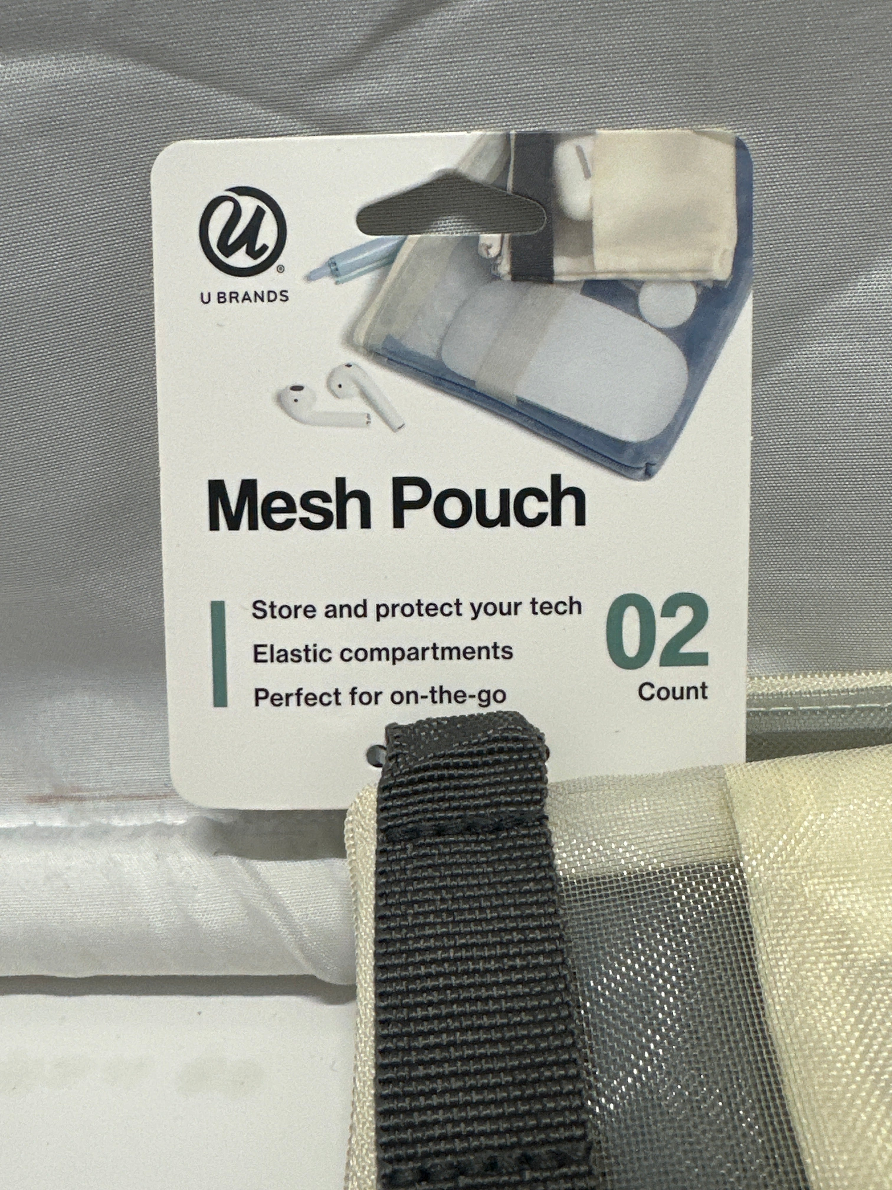 U Brands Mesh Tech Pouch 2 Pack Blue Beige Zipper Accessory Bags New