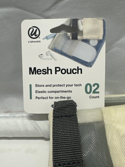 U Brands Mesh Tech Pouch 2 Pack Blue Beige Zipper Accessory Bags New