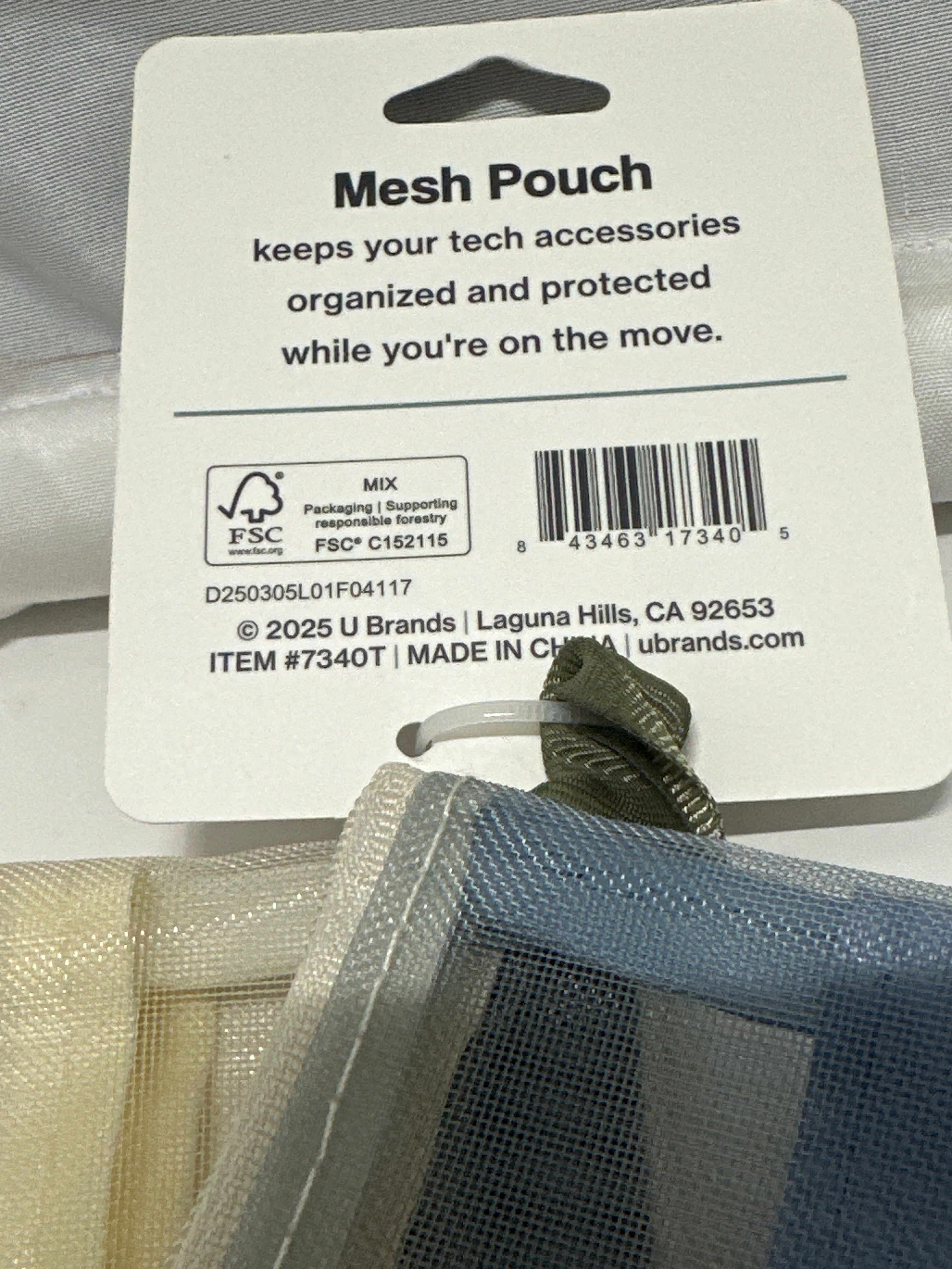U Brands Mesh Tech Pouch 2 Pack Blue Beige Zipper Accessory Bags New