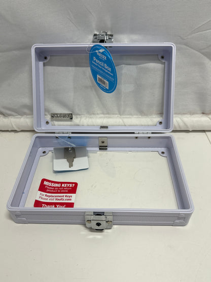 Vaultz Locking Pencil Box Lavender Metal Storage Case w Keys Clear Lid New