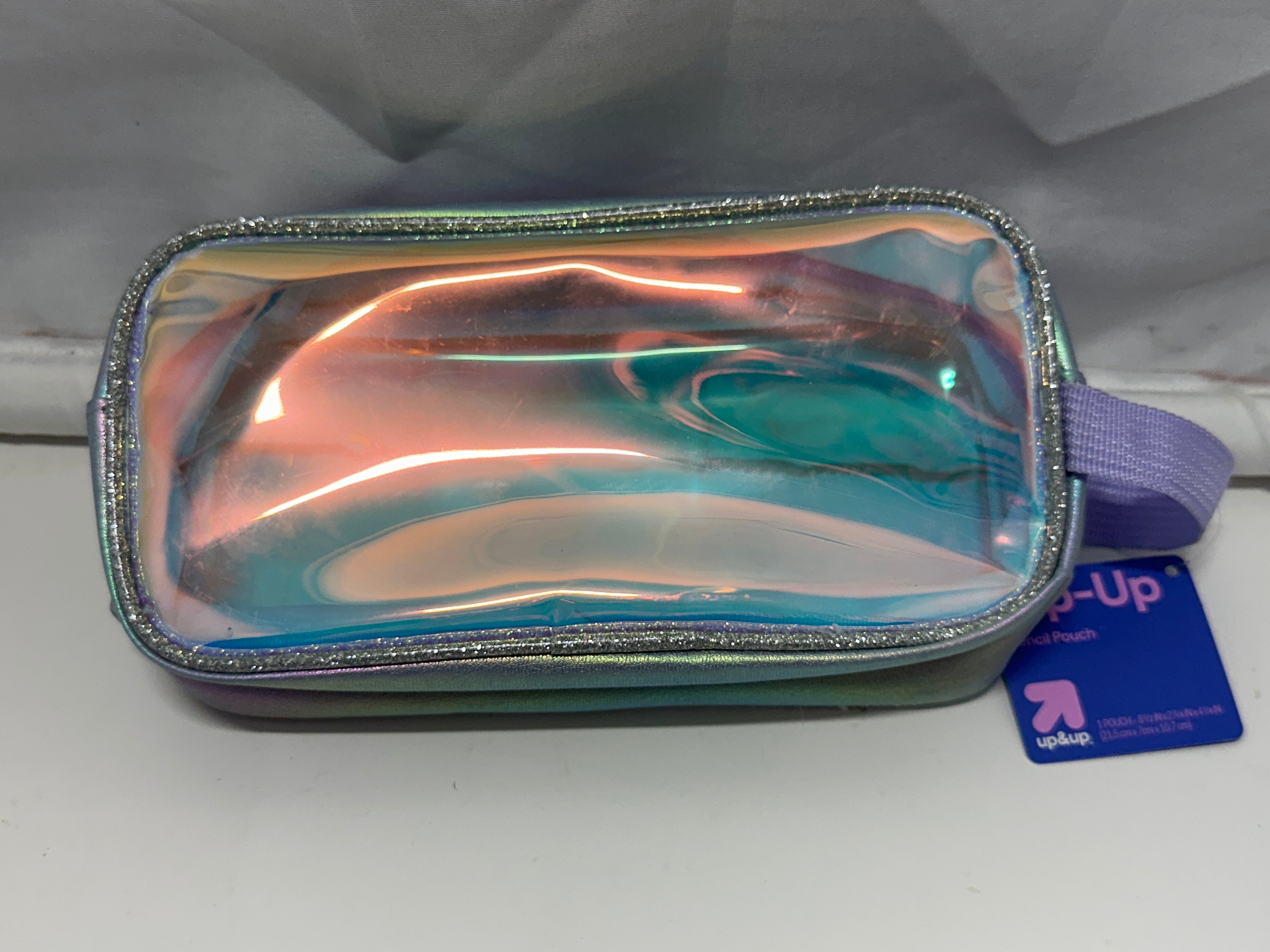 Up&Up Zip-Up Pencil Pouch Iridescent Clear Holographic Zipper Case 8.5x4.25