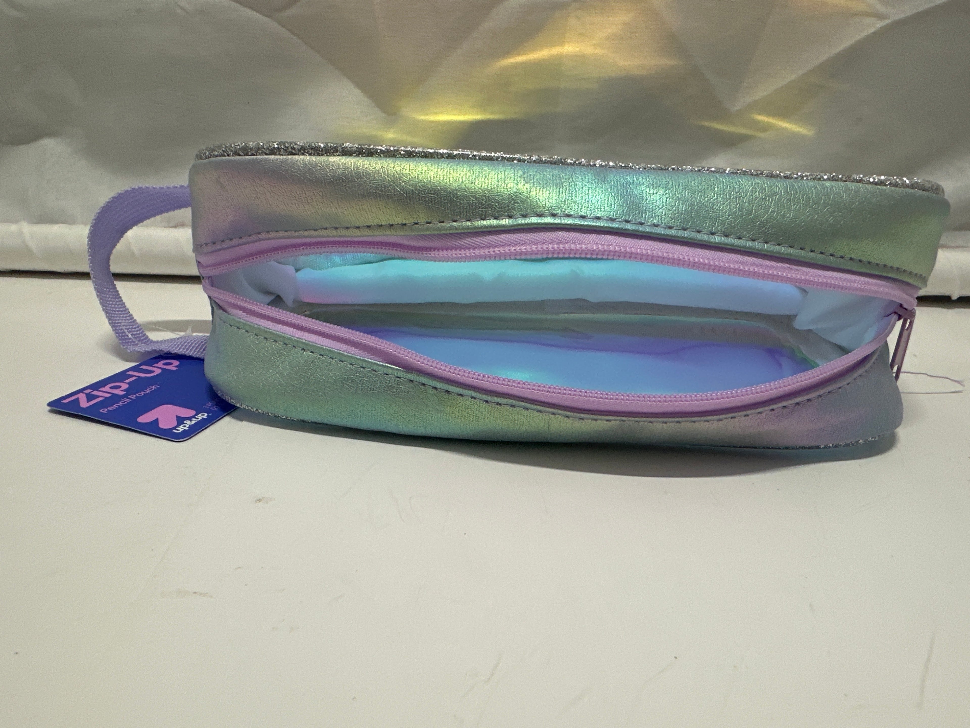 Up&Up Zip-Up Pencil Pouch Iridescent Clear Holographic Zipper Case 8.5x4.25