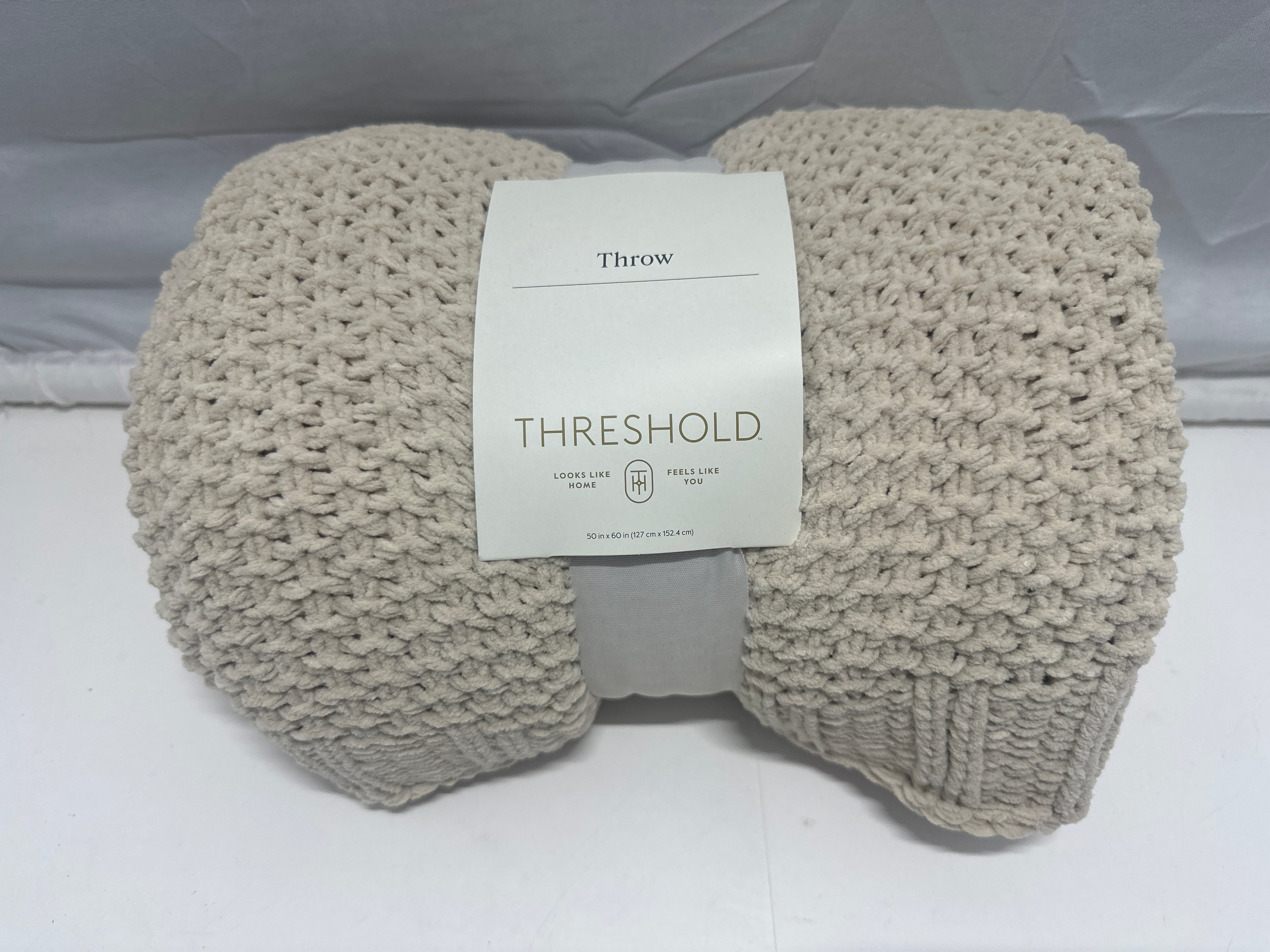 Threshold Chunky Knit Throw Blanket 50x60 Beige Soft Cozy Decorative Throw