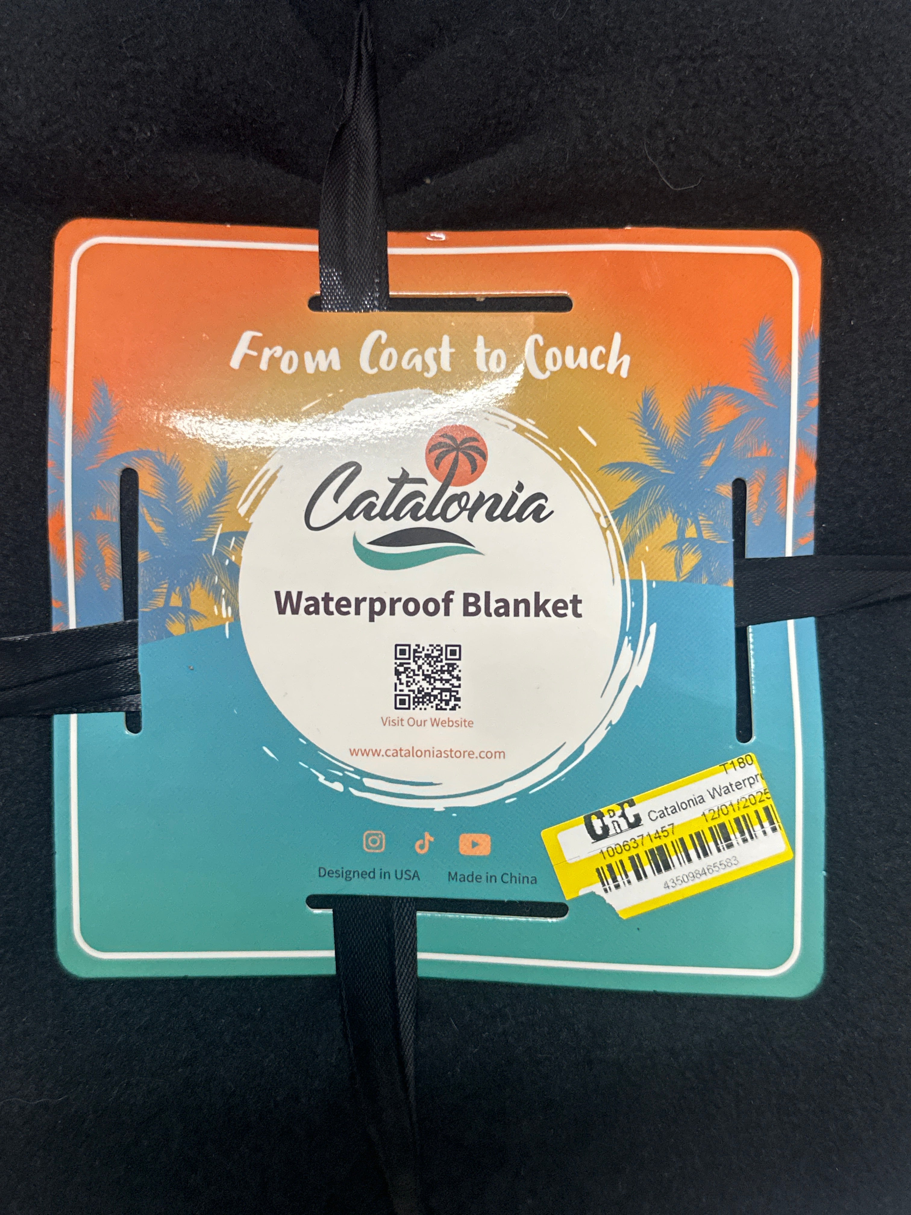Catalonia Waterproof Blanket Black Fleece Throw Couch Travel Picnic Blanket