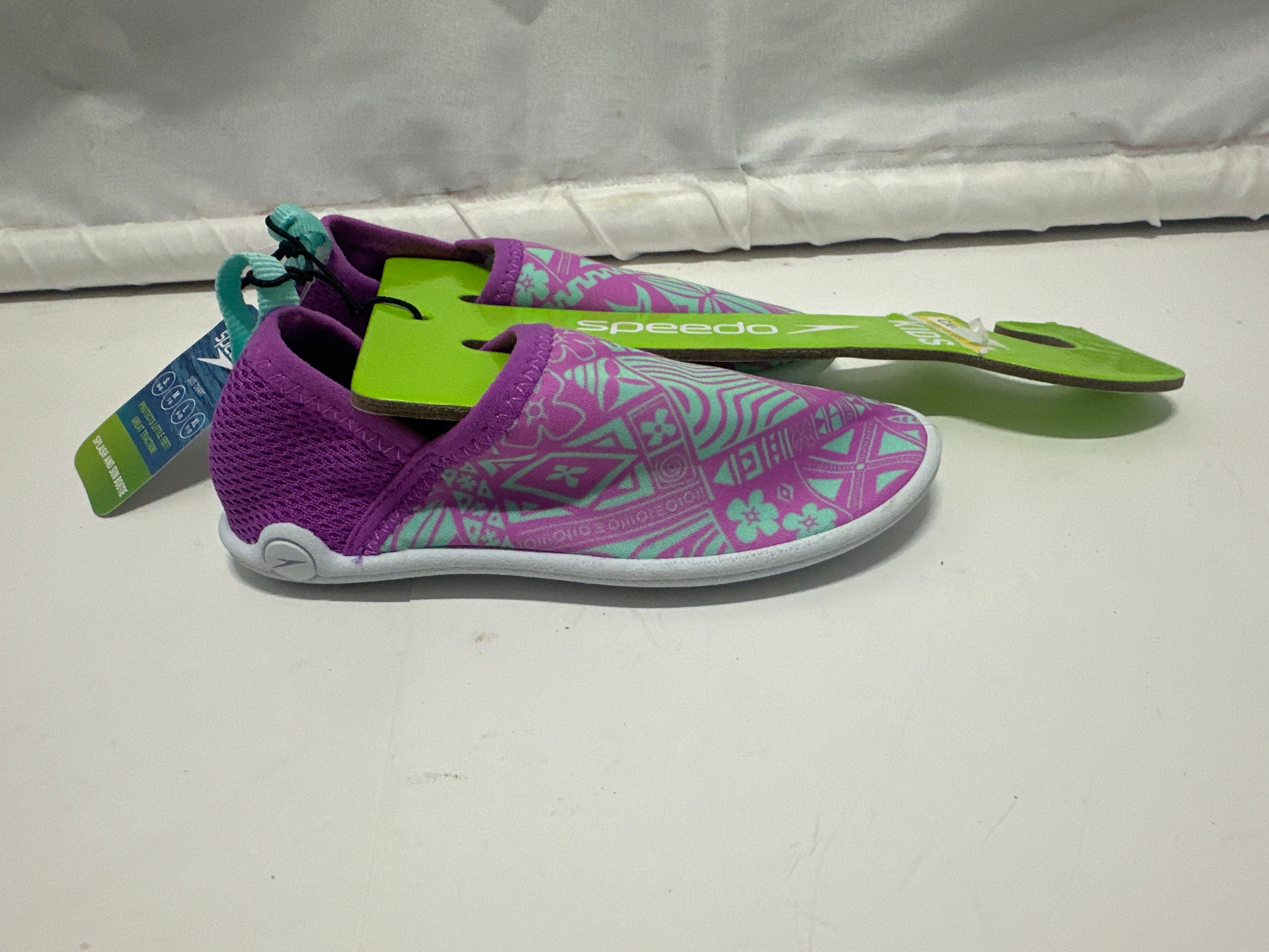 Speedo Kids Splash & Sun Bootie Water Shoes Neon Violet Aqua Size M 7-8