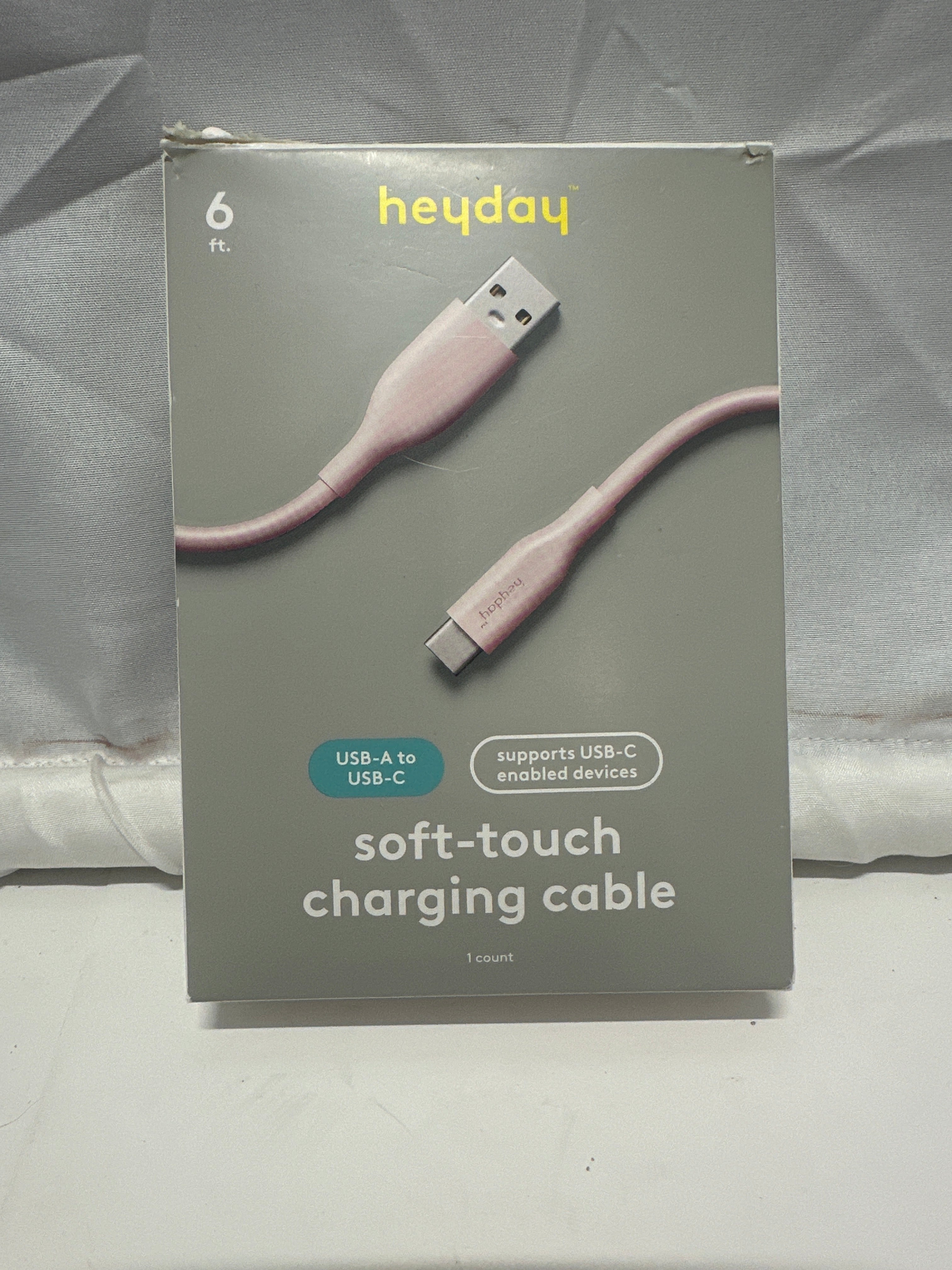 Heyday 6ft USB-A to USB-C Soft-Touch Charging Cable Cosmetic Pink