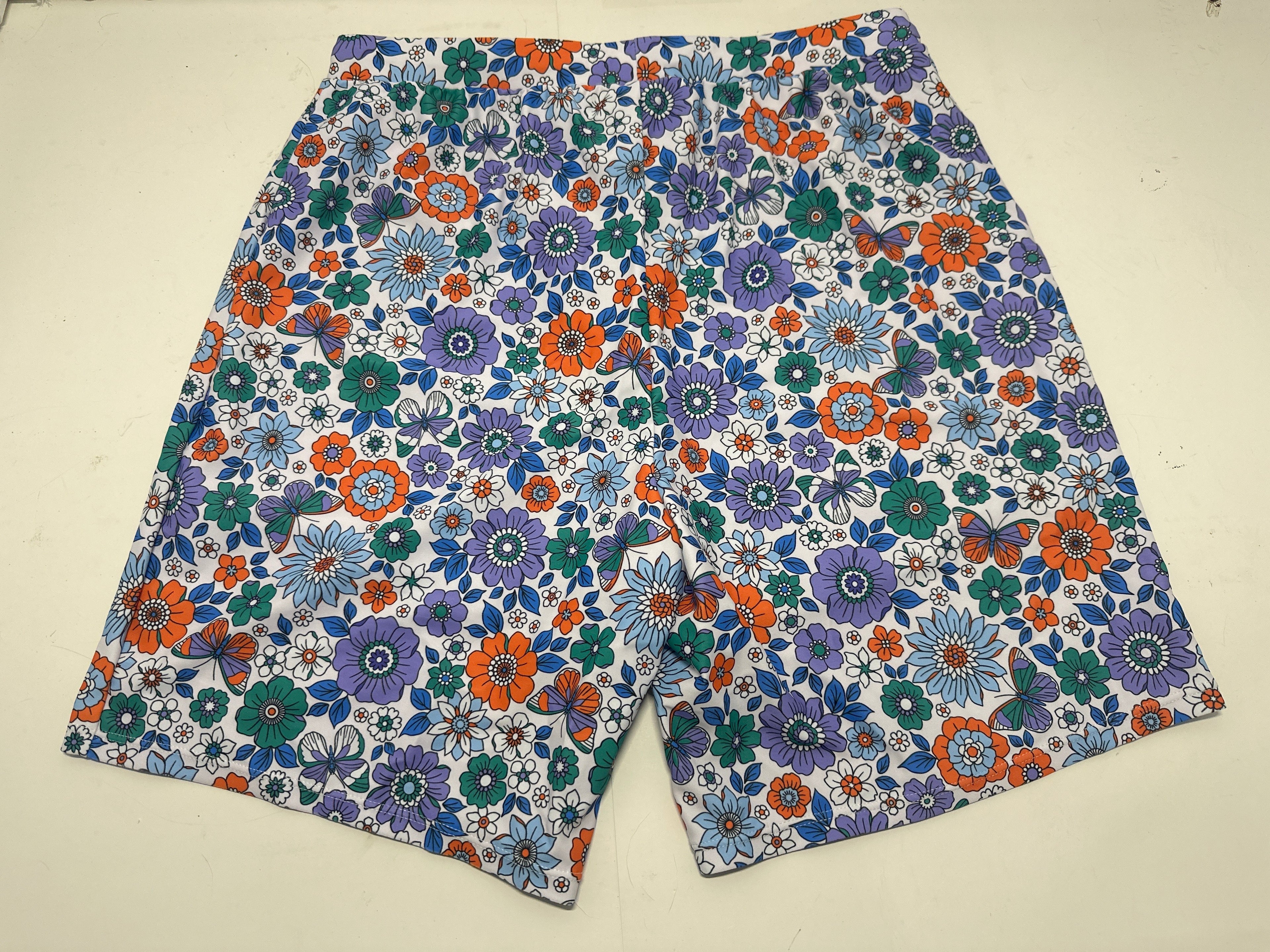 PatPat Men's Floral Butterfly Swim Trunks Board Shorts Blue Orange NWT