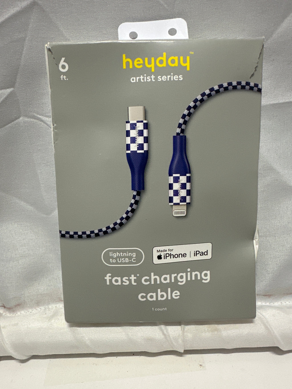 Heyday Artist Series 6ft Lightning to USB-C Fast Charging Cable Blue Check