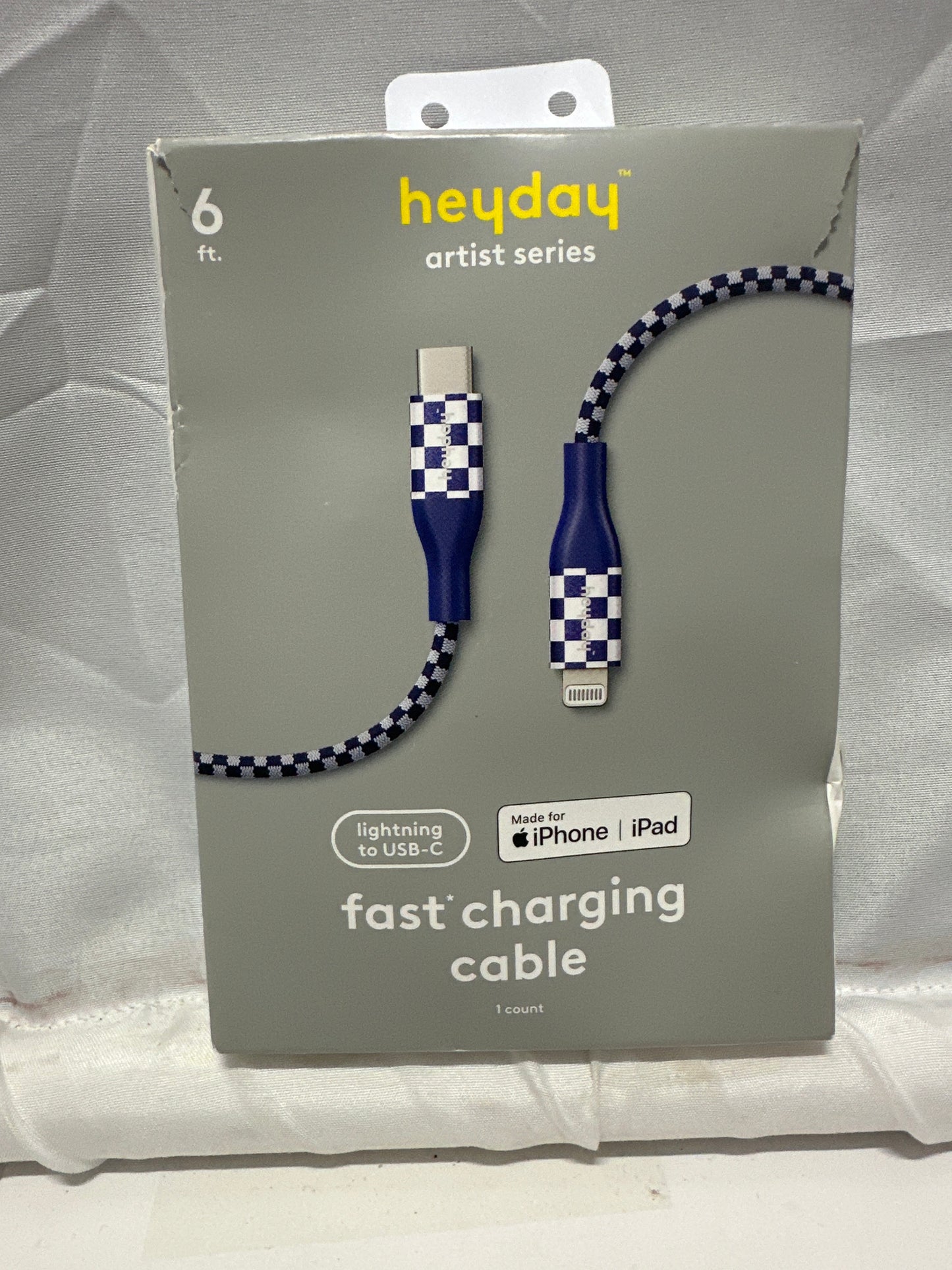 Heyday Artist Series 6ft Lightning to USB-C Fast Charging Cable Blue Check