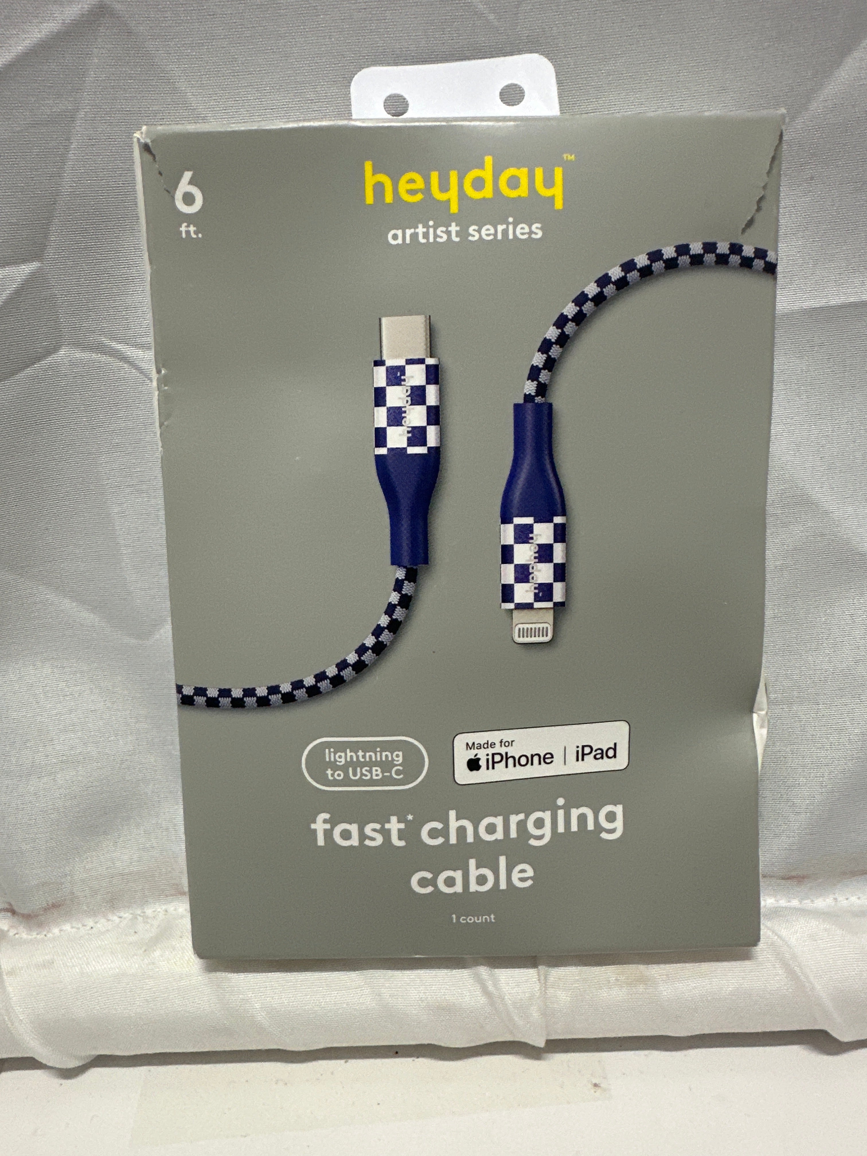 Heyday Artist Series 6ft Lightning to USB-C Fast Charging Cable Blue Check