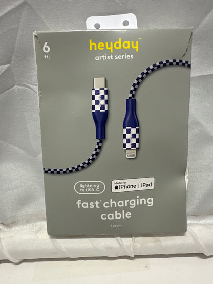 Heyday Artist Series 6ft Lightning to USB-C Fast Charging Cable Blue Check