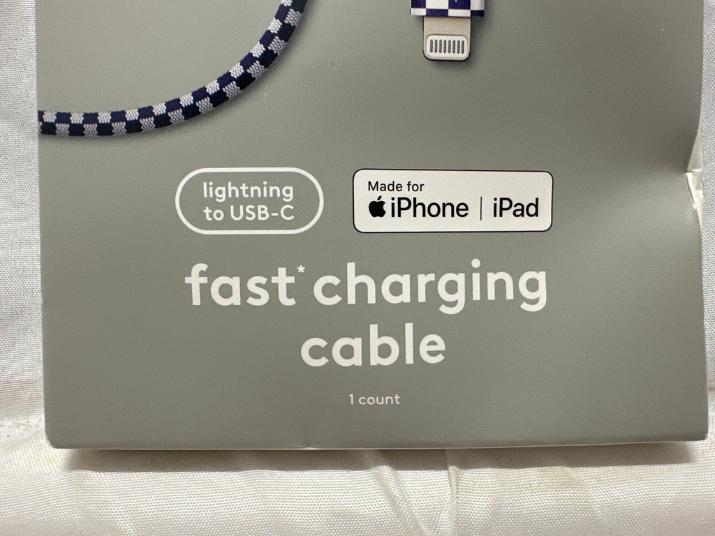 Heyday Artist Series 6ft Lightning to USB-C Fast Charging Cable Blue Check
