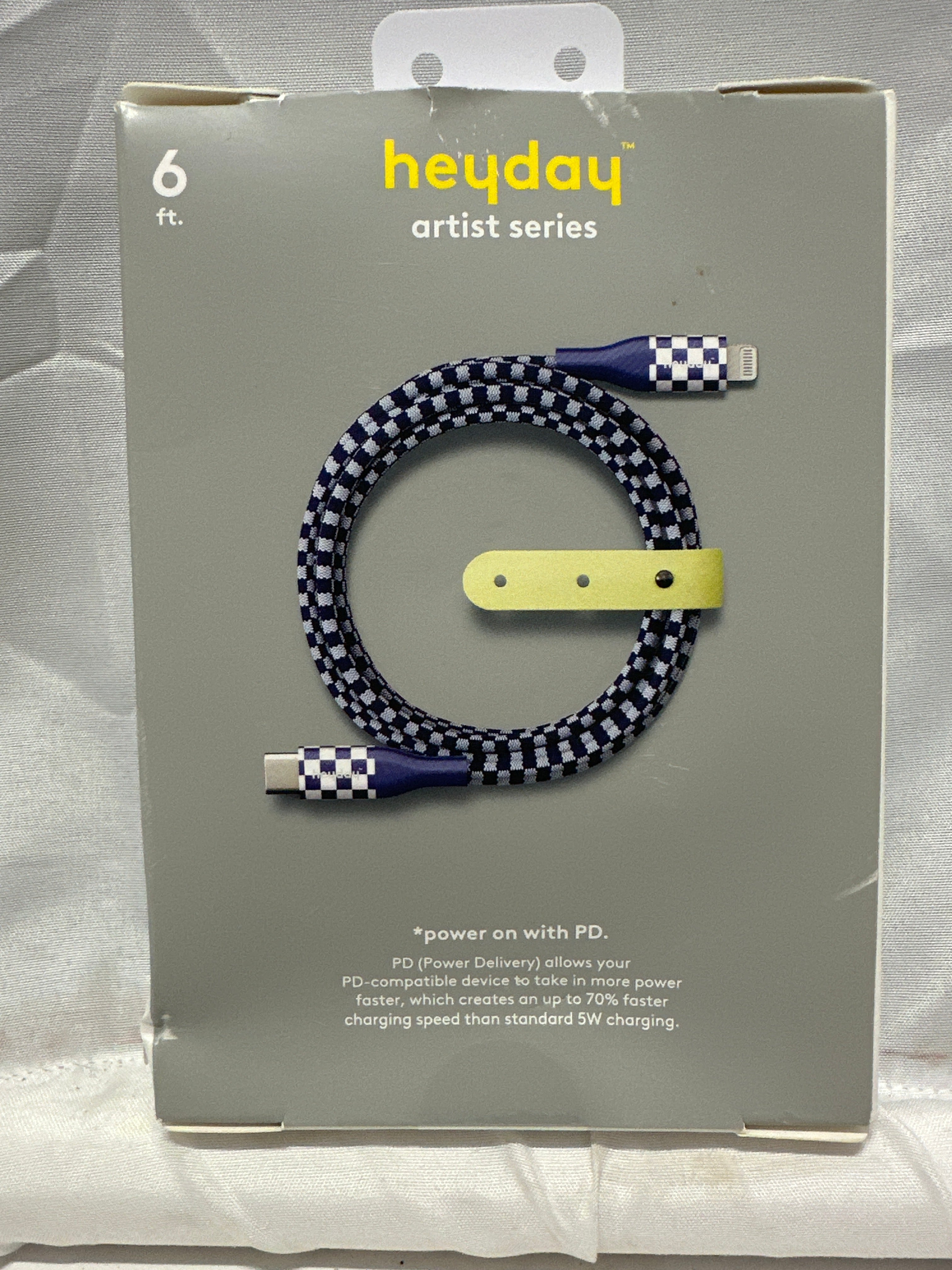 Heyday Artist Series 6ft Lightning to USB-C Fast Charging Cable Blue Check
