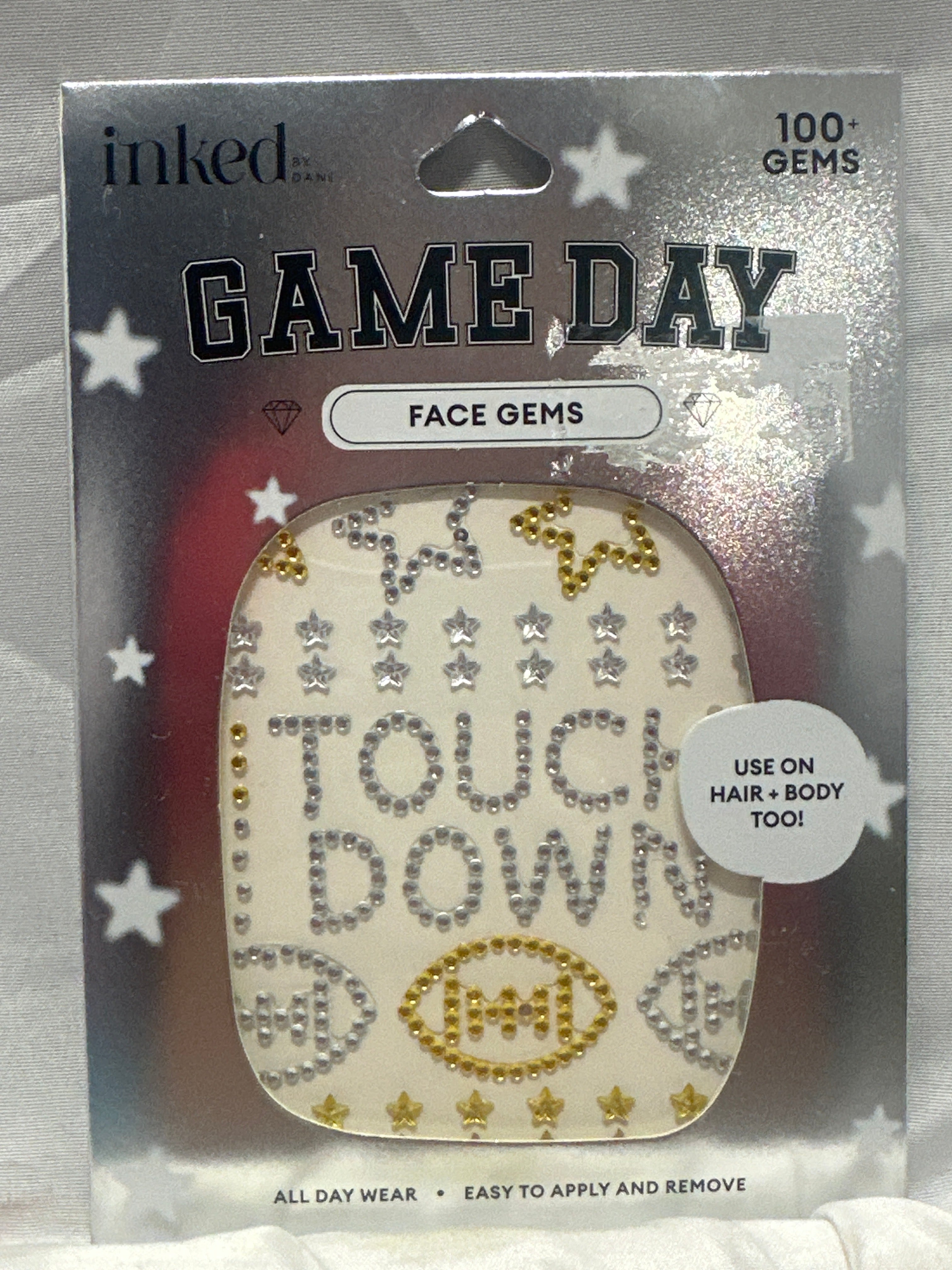 Inked by Dani Game Day Touch Down Face Gems Rhinestone Stickers Football (5 PACK)