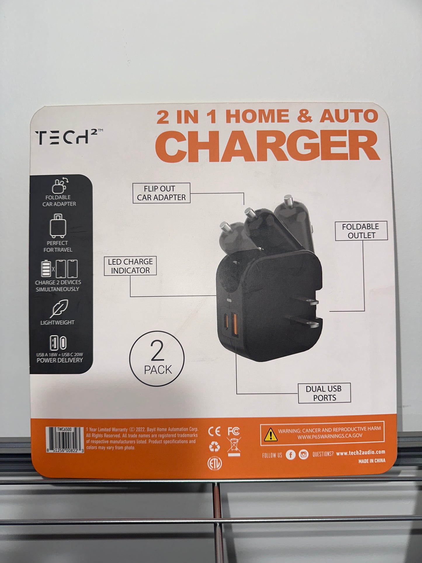 Tech Squared Fast Charge 20W – USB-A & USB-C Wall Chargers (2-Pack)