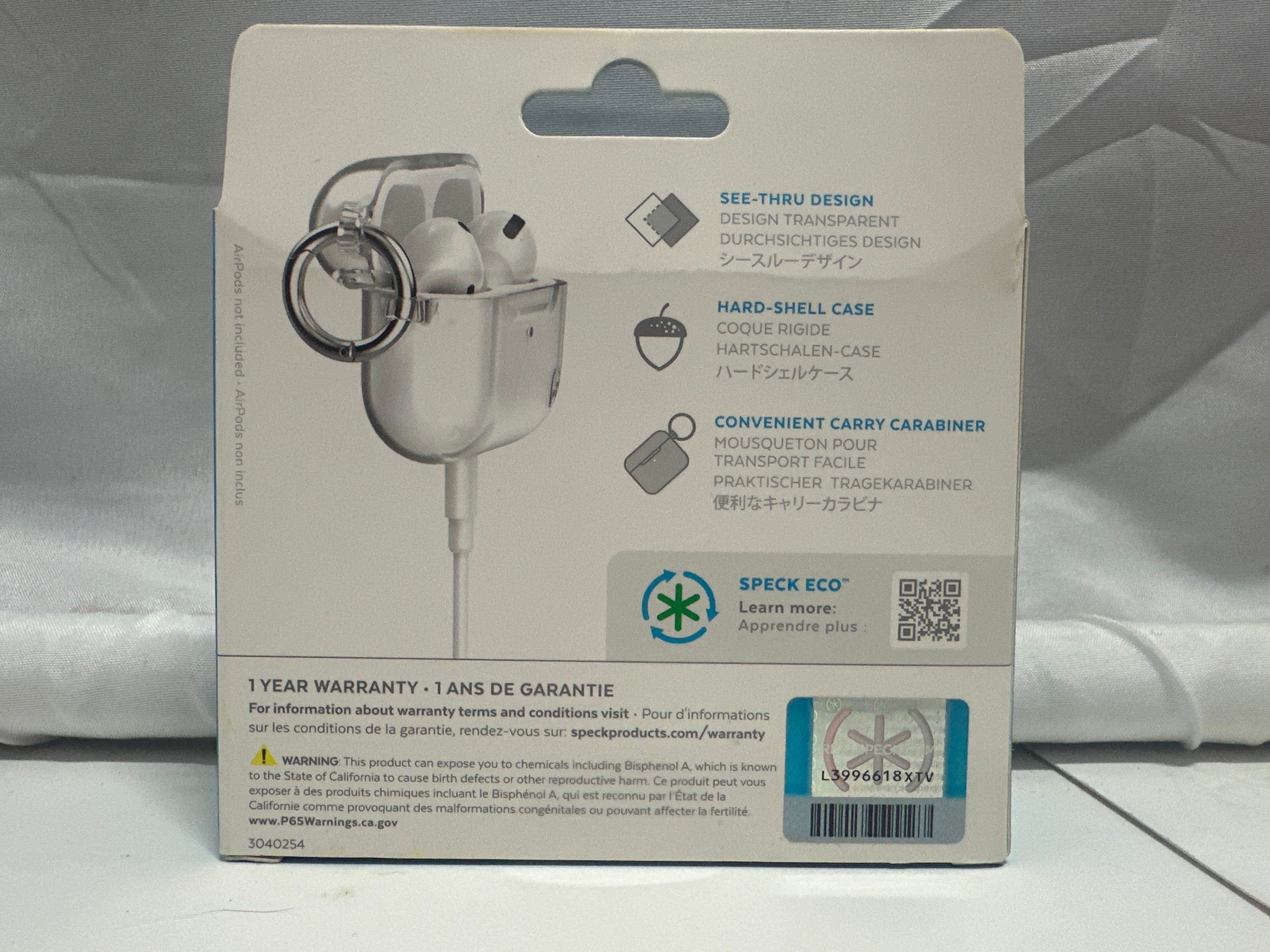 Speck Presidio Clear AirPods Pro Gen 1 & 2 Hard Shell Case Clear w/ Carabiner
