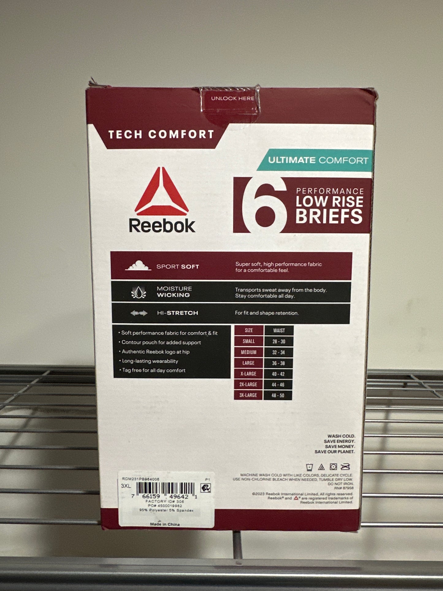 Reebok Men’s Underwear Tech Comfort Performance Low Rise Briefs, 6-Pack-3XL