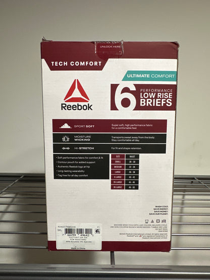 Reebok Men’s Underwear Tech Comfort Performance Low Rise Briefs, 6-Pack-3XL