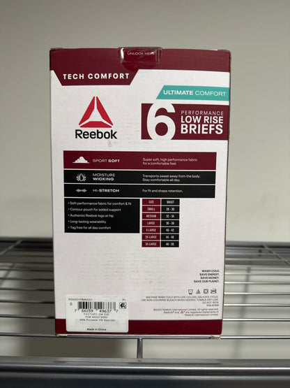 Reebok Men’s Underwear Tech Comfort Performance Low Rise Briefs, 6-Pack-S