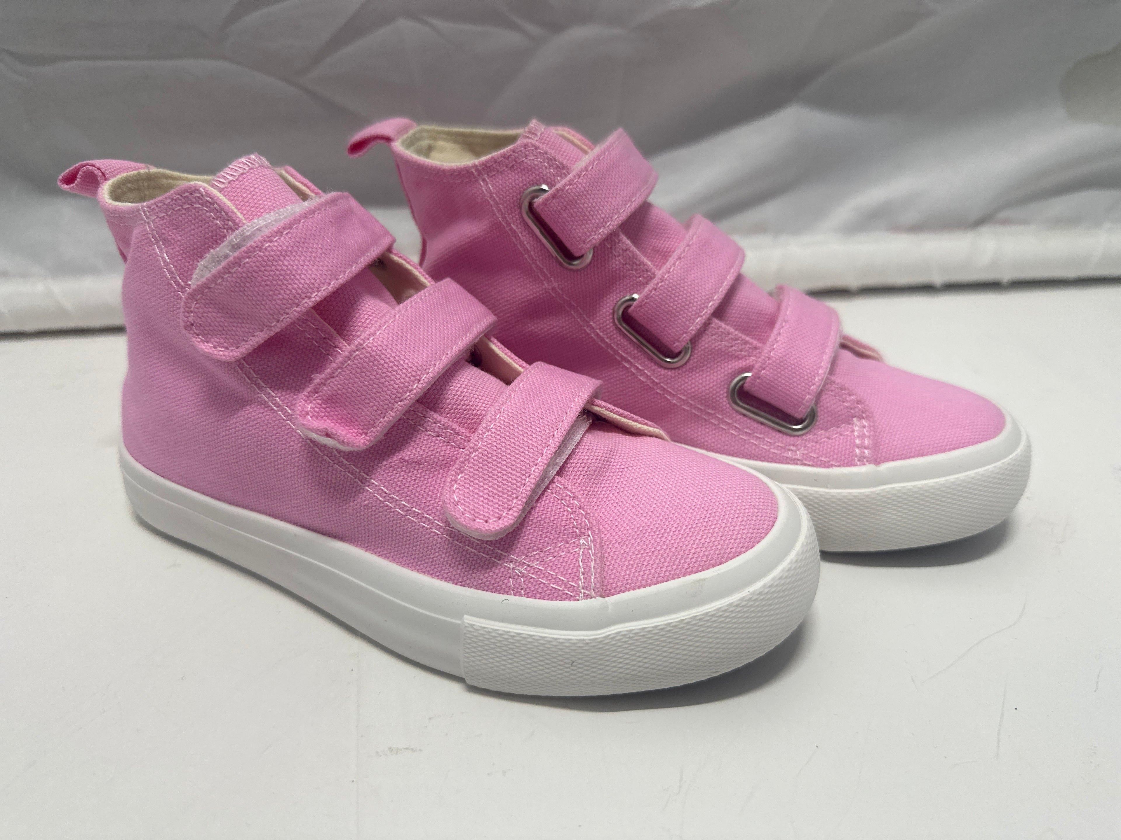 OPOEE Kids Canvas Sneakers Hook & Loop Shoes Pink US 1-3 (EU 32-34)