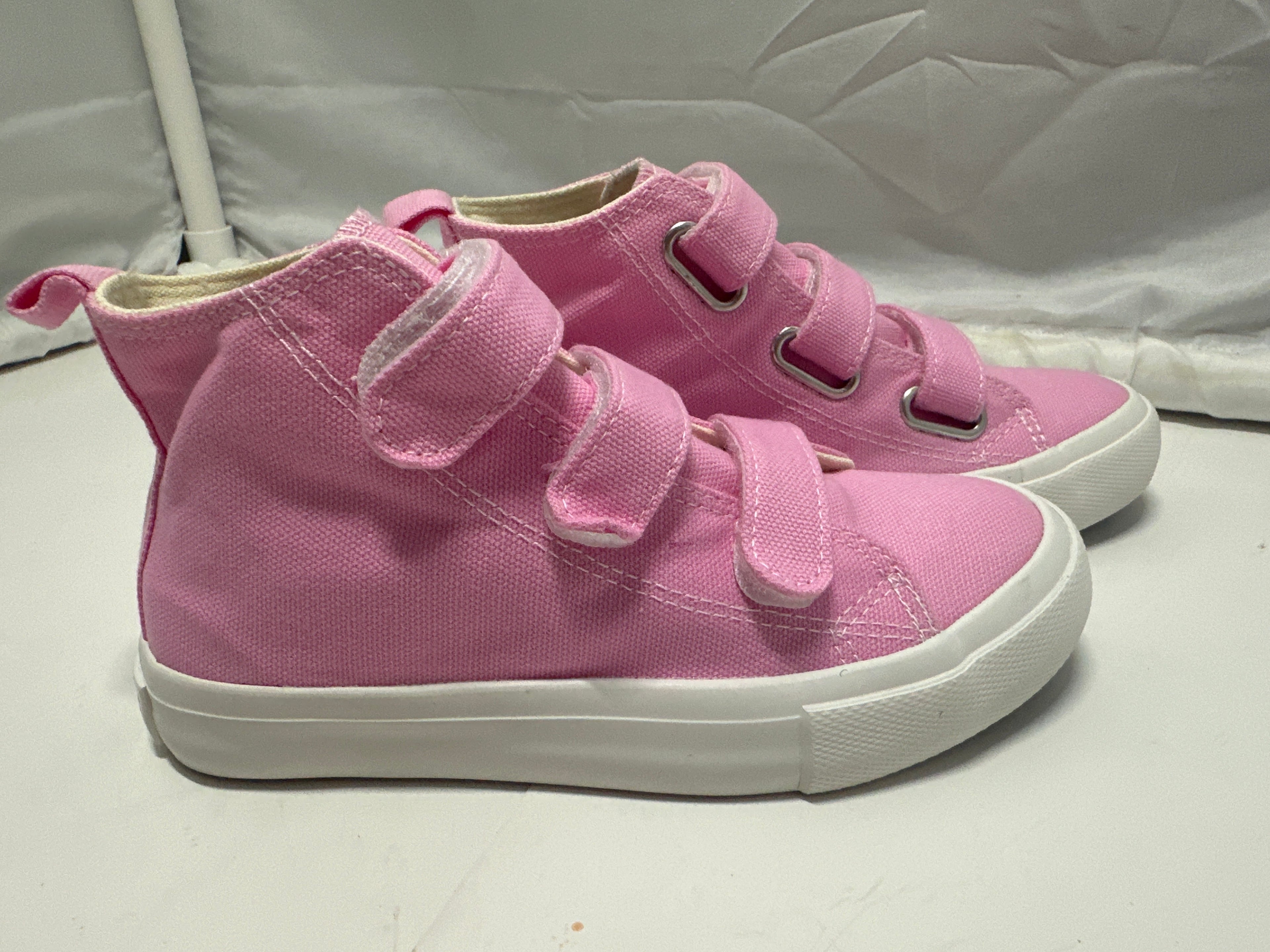 OPOEE Kids Canvas Sneakers Hook & Loop Shoes Pink US 1-3 (EU 32-34)