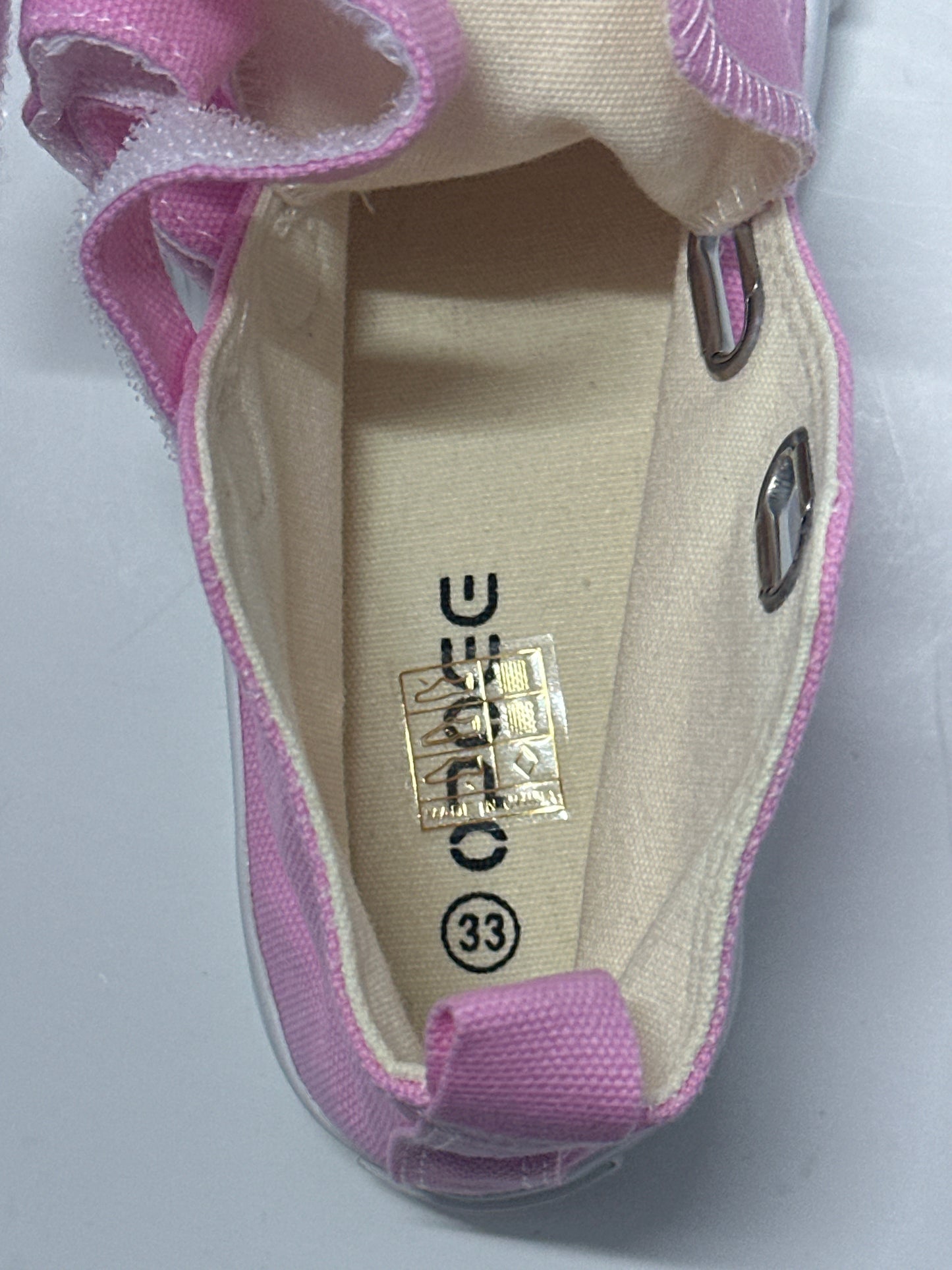 OPOEE Kids Canvas Sneakers Hook & Loop Shoes Pink US 1-3 (EU 32-34)