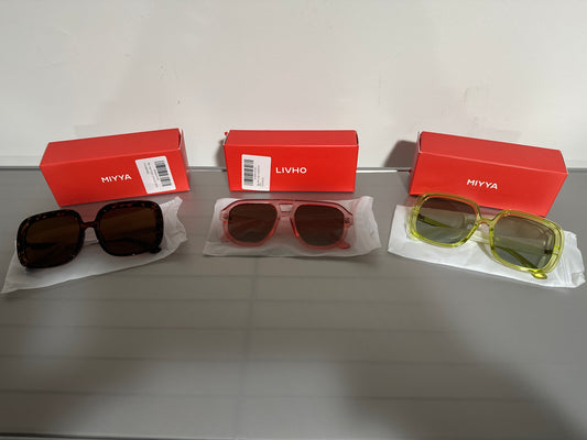 3-Pair Fashion Sunglasses Bundle – Light Green, Amber Tortoise, & light Pink