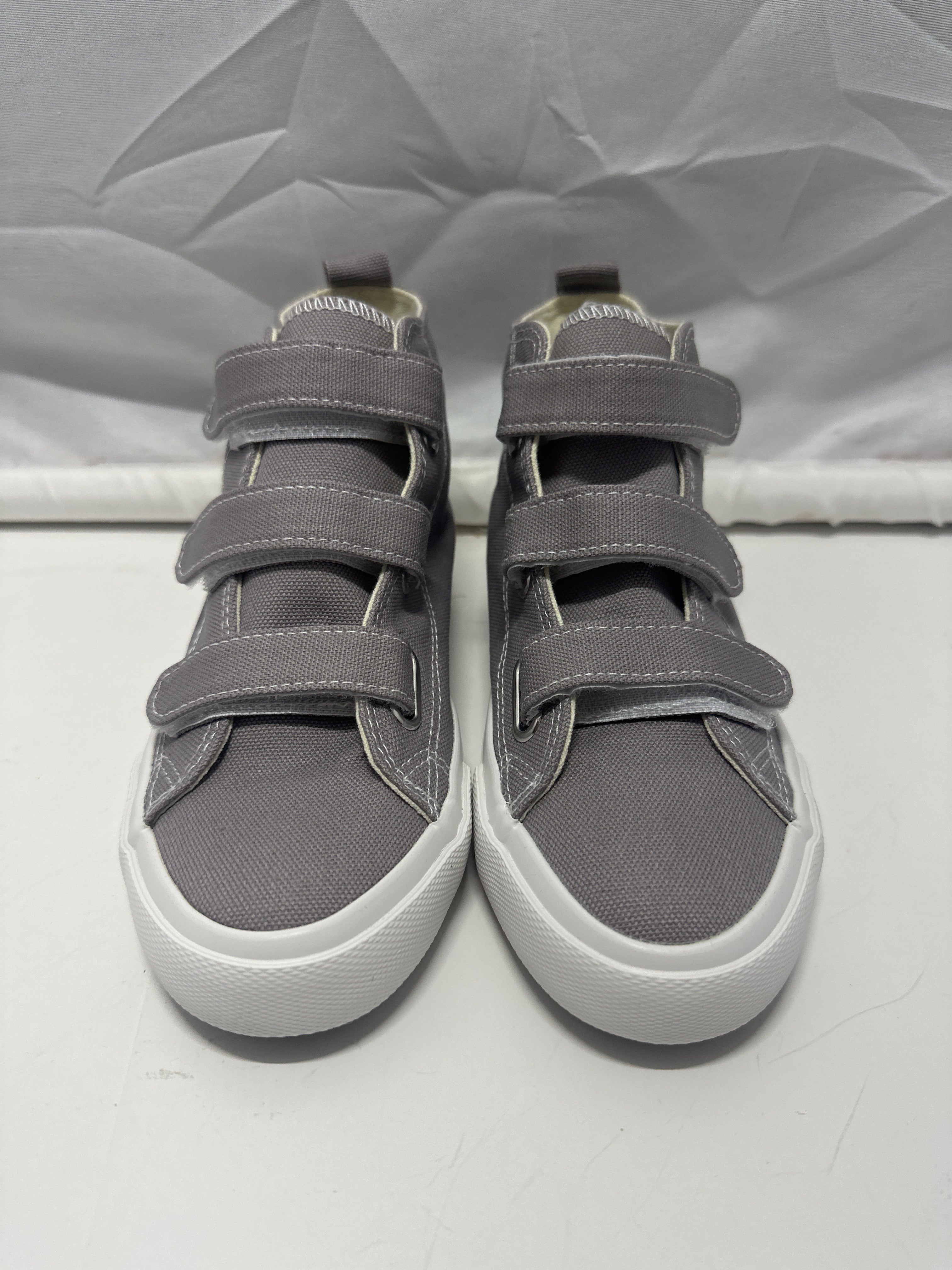 OPOEE Kids Canvas Sneakers Hook & Loop Shoes Gray US  1-3 (EU 32-34)