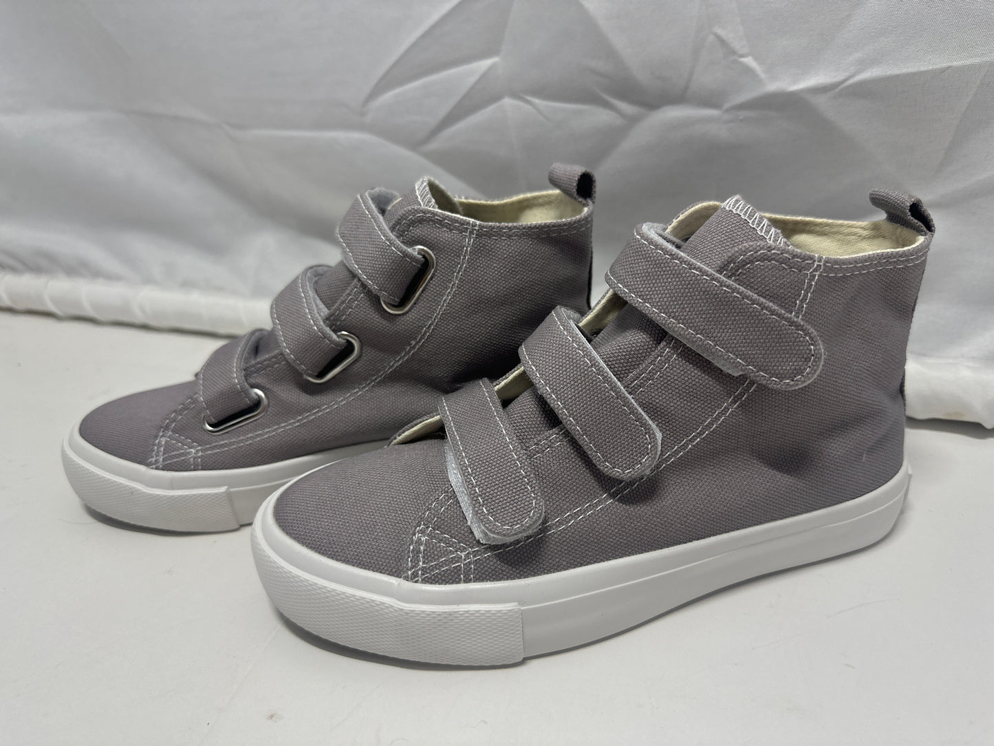 OPOEE Kids Canvas Sneakers Hook & Loop Shoes Gray US  1-3 (EU 32-34)