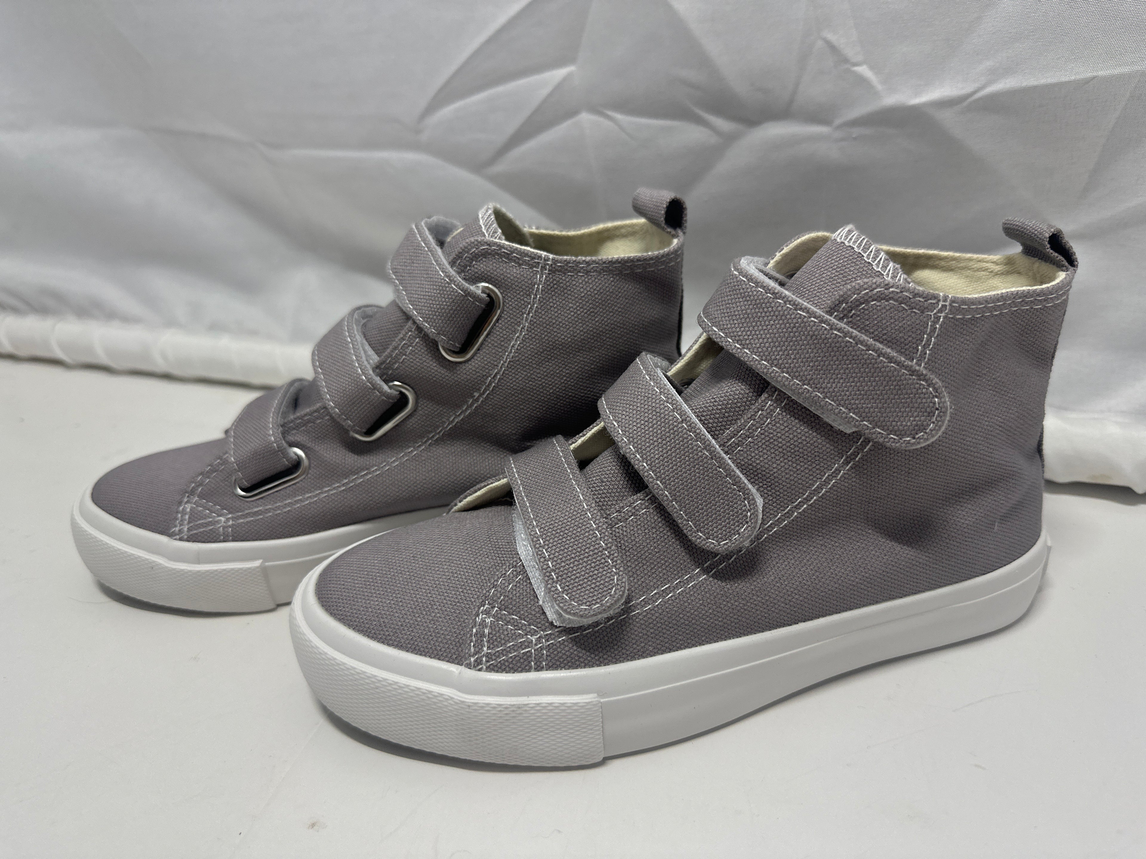 OPOEE Kids Canvas Sneakers Hook & Loop Shoes Gray US  1-3 (EU 32-34)