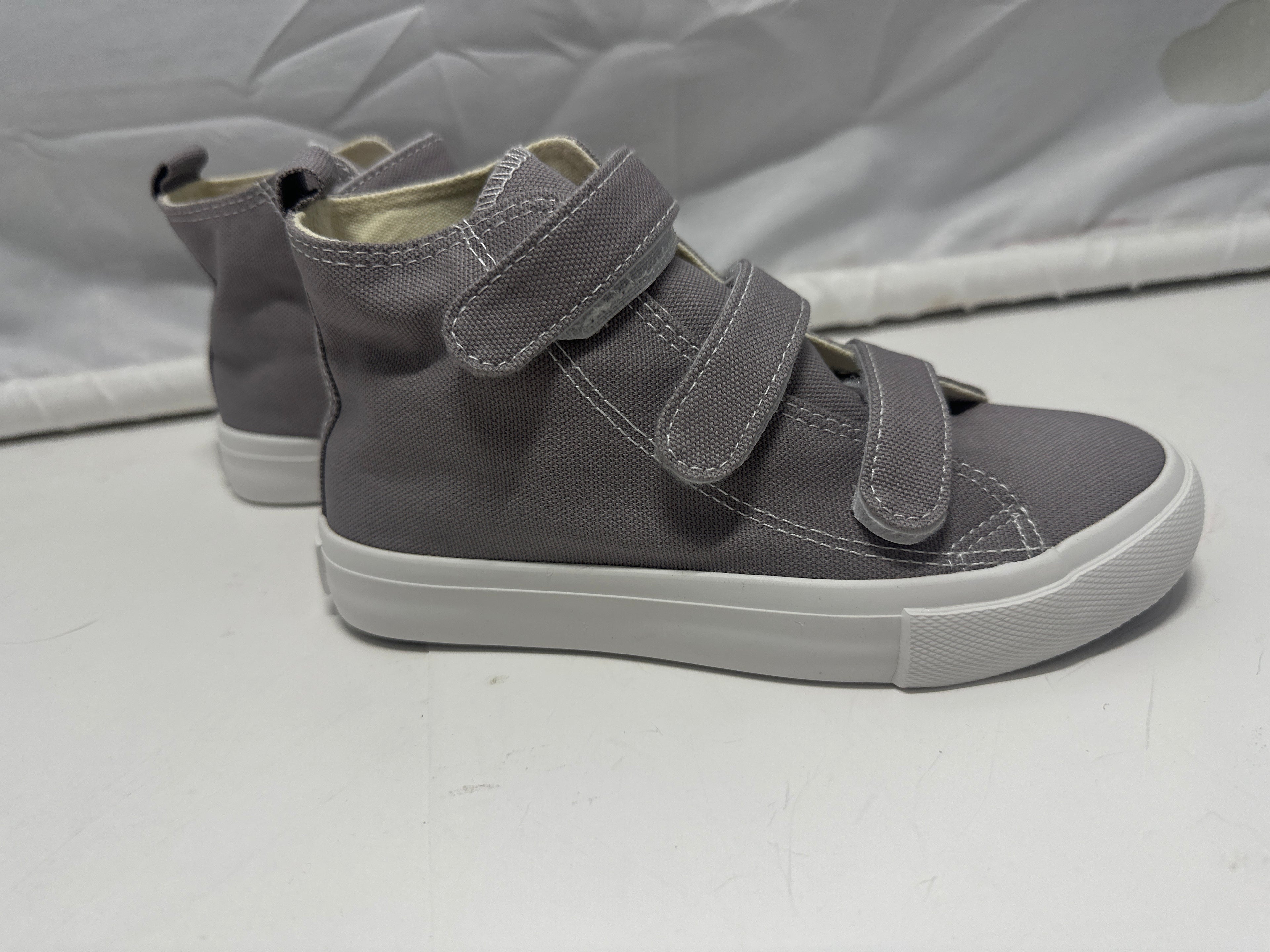 OPOEE Kids Canvas Sneakers Hook & Loop Shoes Gray US  1-3 (EU 32-34)