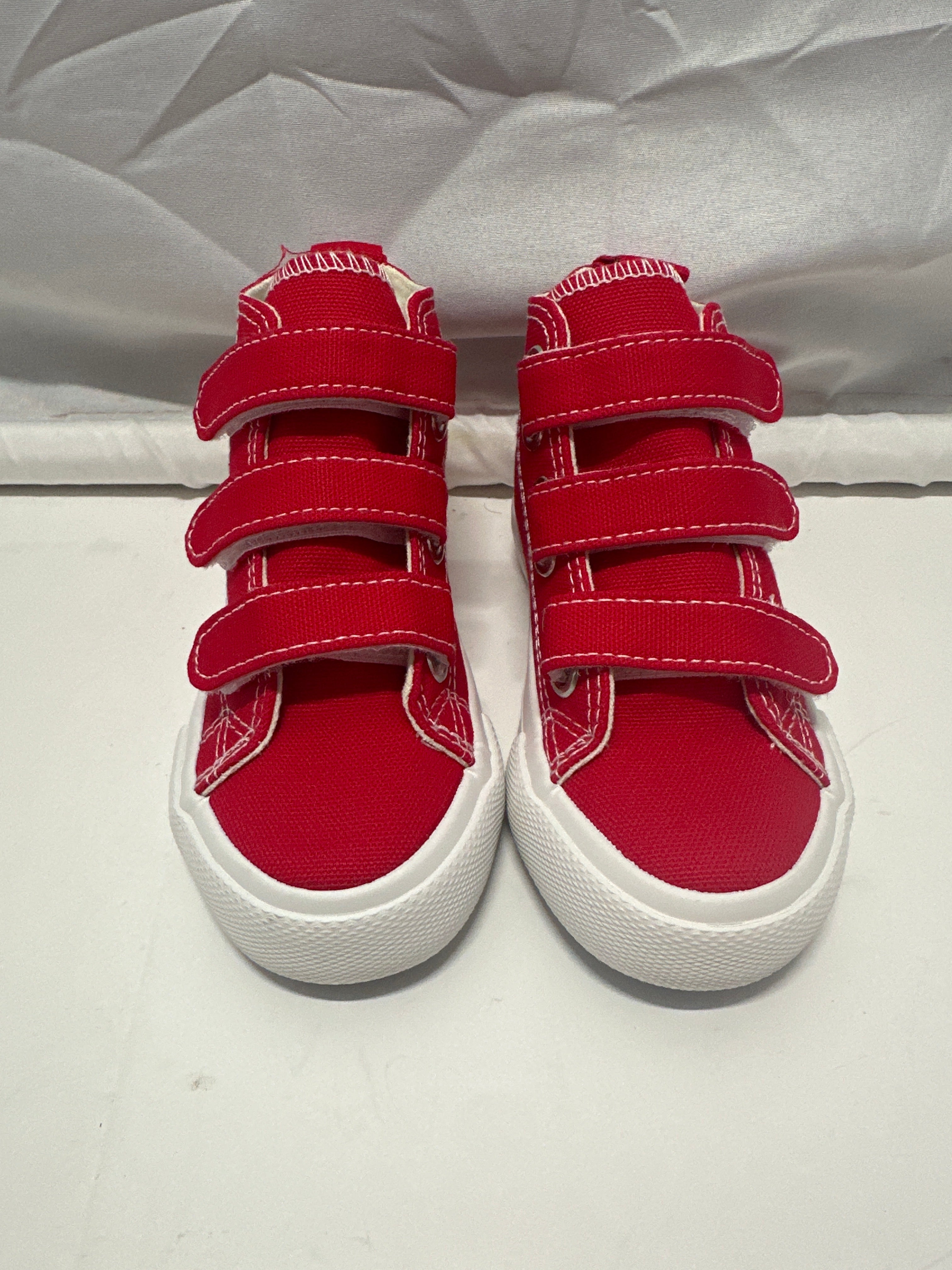 OPOEE Kids Canvas Sneakers Hook & Loop Shoes Red US  9-10.5 (EU 25-27)
