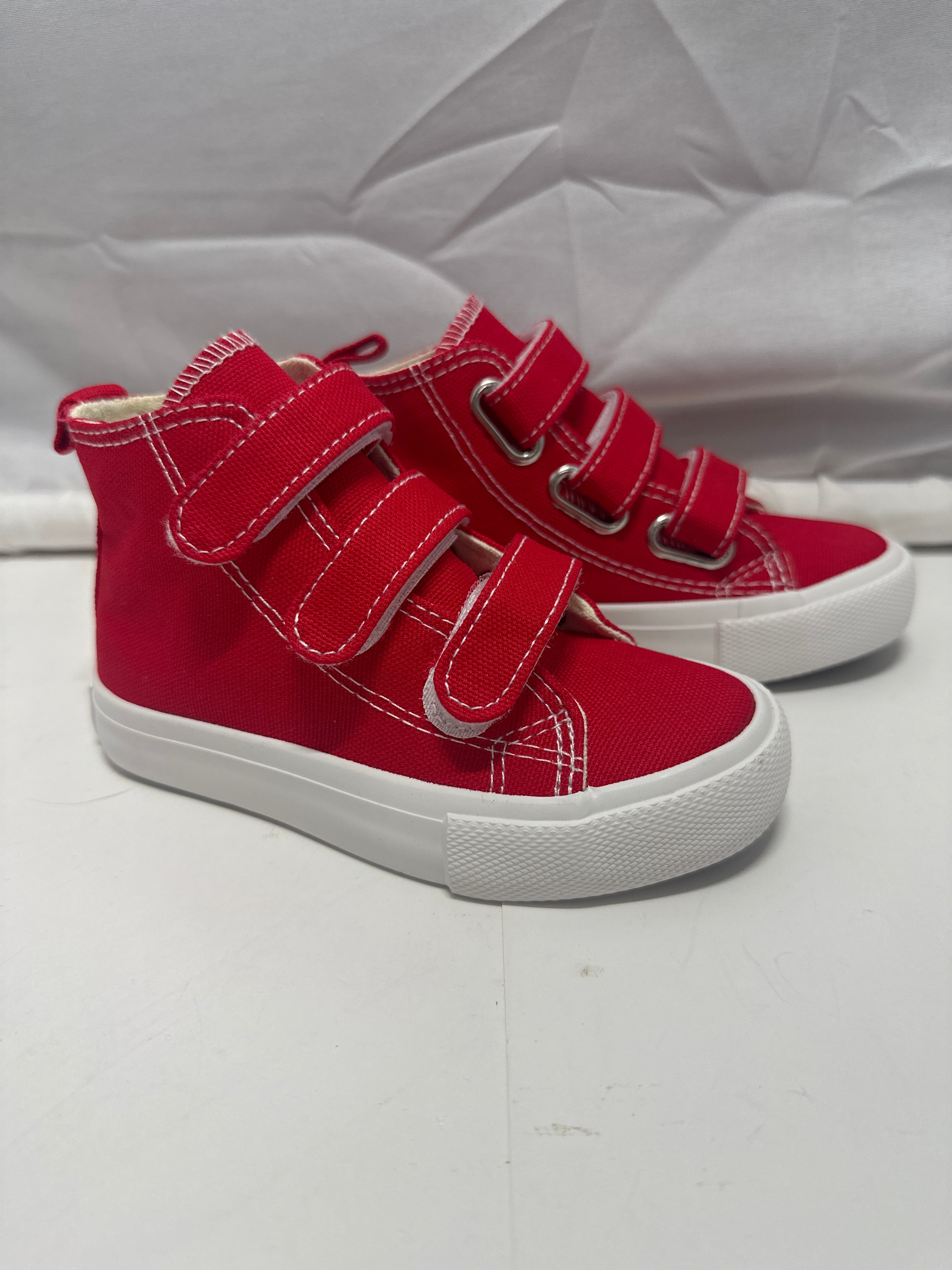 OPOEE Kids Canvas Sneakers Hook & Loop Shoes Red US  9-10.5 (EU 25-27)