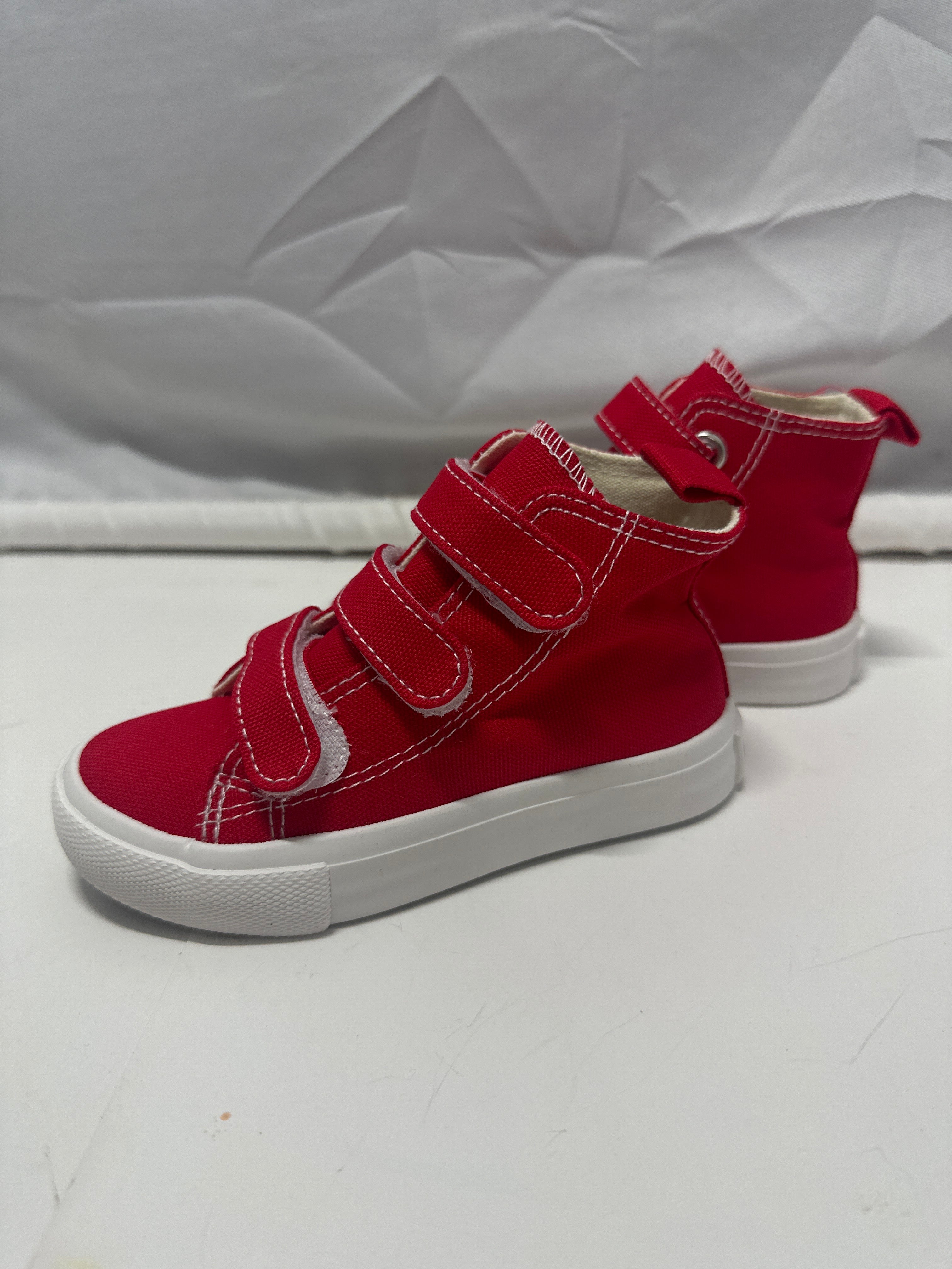 OPOEE Kids Canvas Sneakers Hook & Loop Shoes Red US  9-10.5 (EU 25-27)